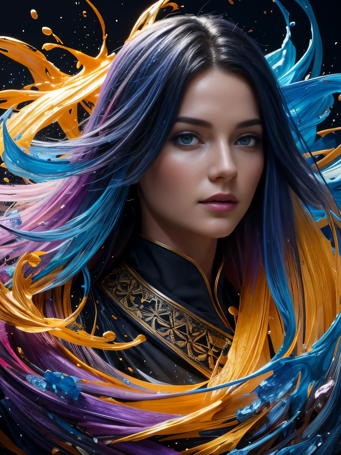 Colorful beautiful girl: a giru 28-years old, messy hair, oil painting, nice perfect face with soft skinice perfect face, blue yellow colors, light purple and violet additions, light red additions, intricate detail, splash screen, 8k resolution, masterpiece, cute face,artstation digital painting smooth veryBlack ink flow: 8k resolution photorealistic masterpiece: intricately detailed fluid gouache painting: by Jean Baptiste Mongue: calligraphy: acrylic: watercolor art, professional photography, natural lighting, volumetric lighting maximalist photoillustration: by marton bobzert:, complex, elegant, expansive, fantastical,  wavy hair, vibrant, Best quality details, realistic, High definition, High quality texture, epic lighting, Cinematic film still, 8k, soft lighting, anime style, masterful playing card border, random Colorful art, oil painting, blue yellow colors, light purple and violet additions, light red additions, intricate detail, splash screen, 8k resolution, masterpiece, artstation digital painting smooth veryBlack ink flow: 8k resolution photorealistic masterpiece: intricately detailed fluid gouache painting: by Jean Baptiste Mongue: calligraphy: acrylic: watercolor art, professional photography, natural lighting, volumetric lighting maximalist photoillustration: by marton bobzert:, complex, elegant, expansive, fantastical, vibrant