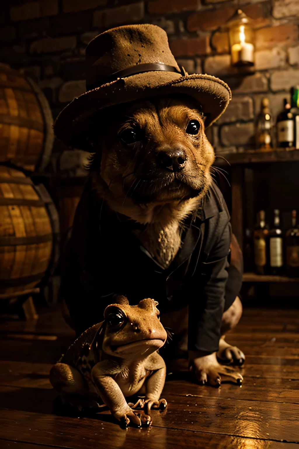 A toad drinks whiskey in an old Irish puppy