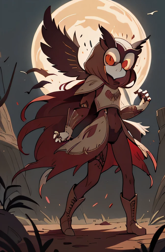 Dark souls, women, full body, slender, owl armor, owl helmet, owl mask, face covered, lace bodysuit, claws, clawed boots, feathers, blood desert, eclipse, bloodlust, red embroidery, womb embroidery, pubic embroidery, 