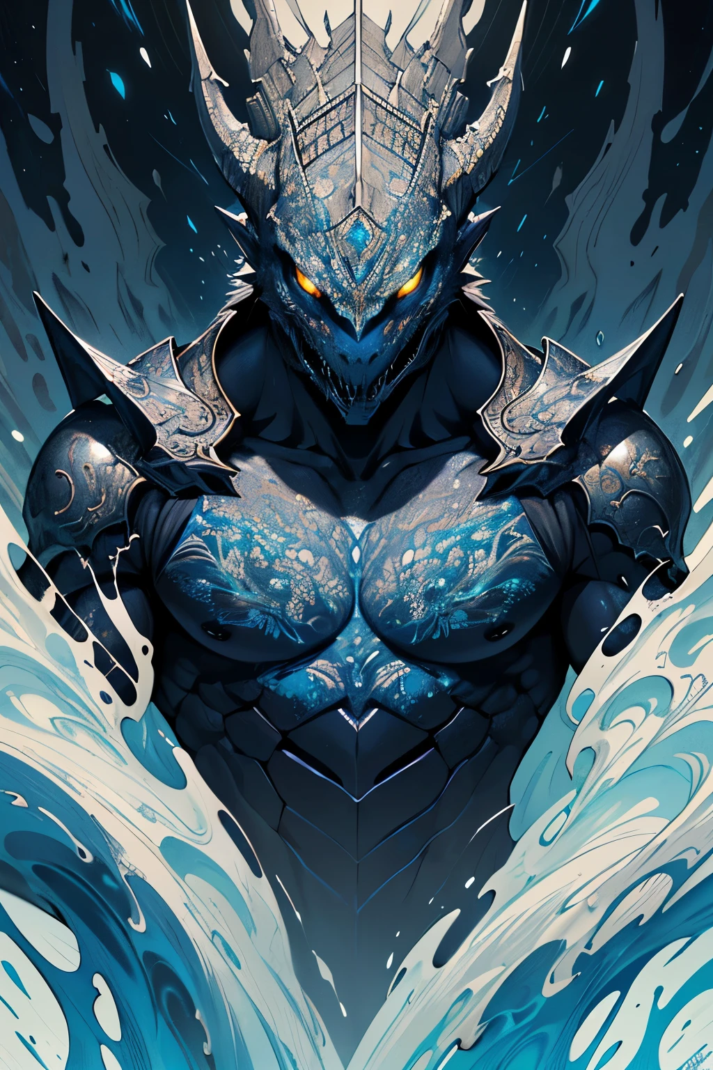 masterpiece, (absurdres, highres, ultra detailed), 1boy, muscular, solo, extremely detailed eyes, (official art, beautiful and aesthetic:1.2), (dark art,erosion,fractal art :1.3), colorful, horror, highest detailed, Silver Metallic Dragonborn Paladin