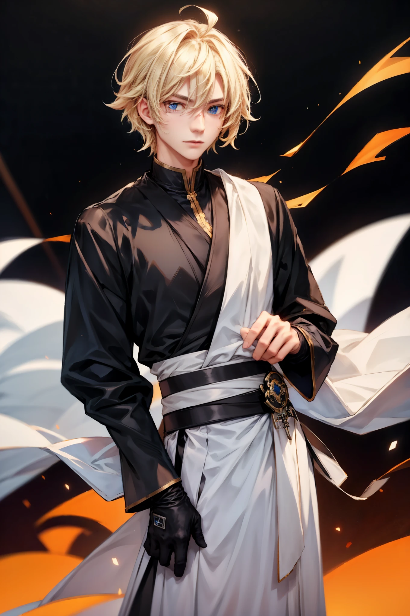 1male , Star Wars Outfit , Black Longsleeve Imperial Clothing , One Black Glove , Messy Blonde Hair , Blue Eyes , Teen Male