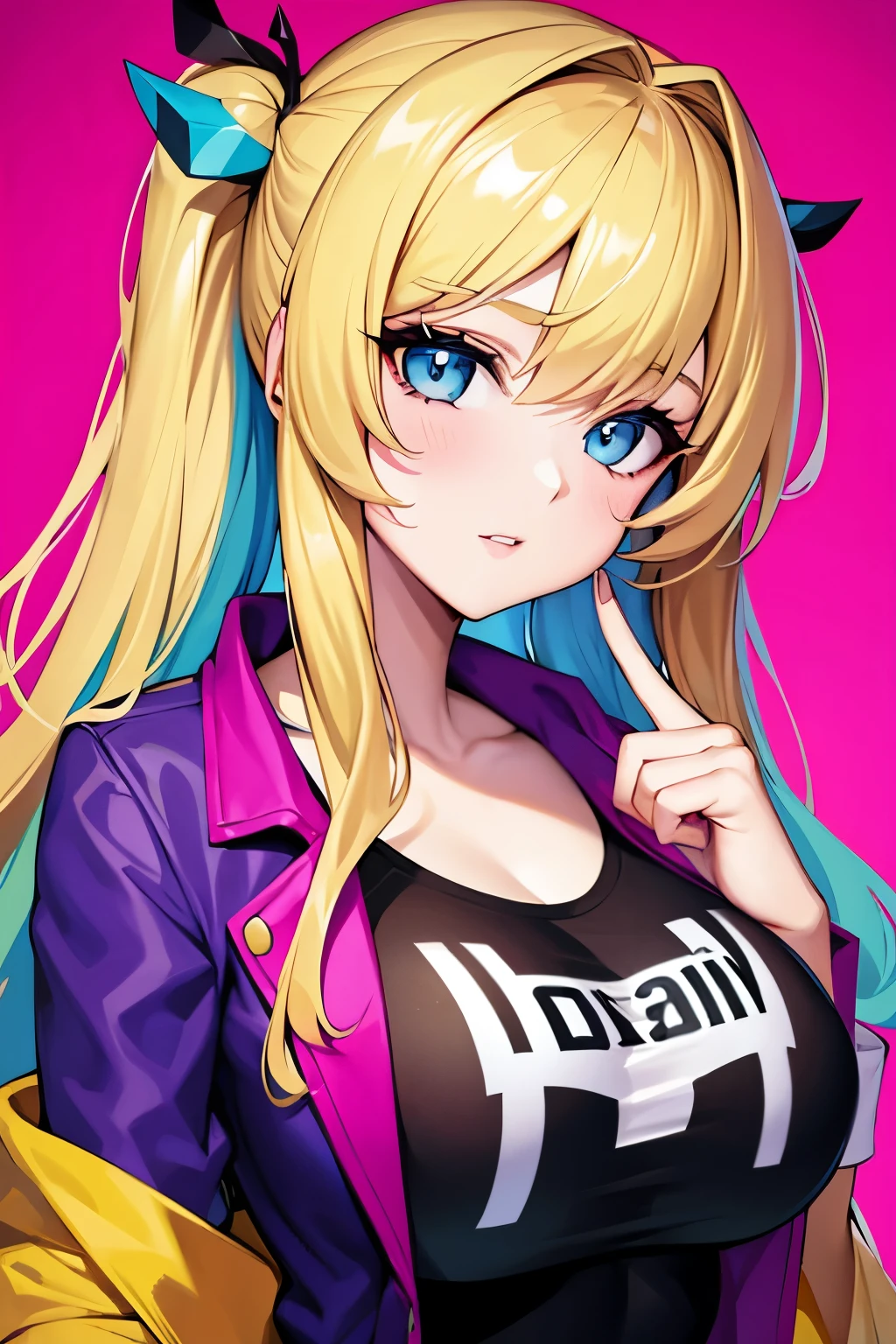 Beautiful girl, beautiful face, paint, colorful, shirt, jacket, big breasts,