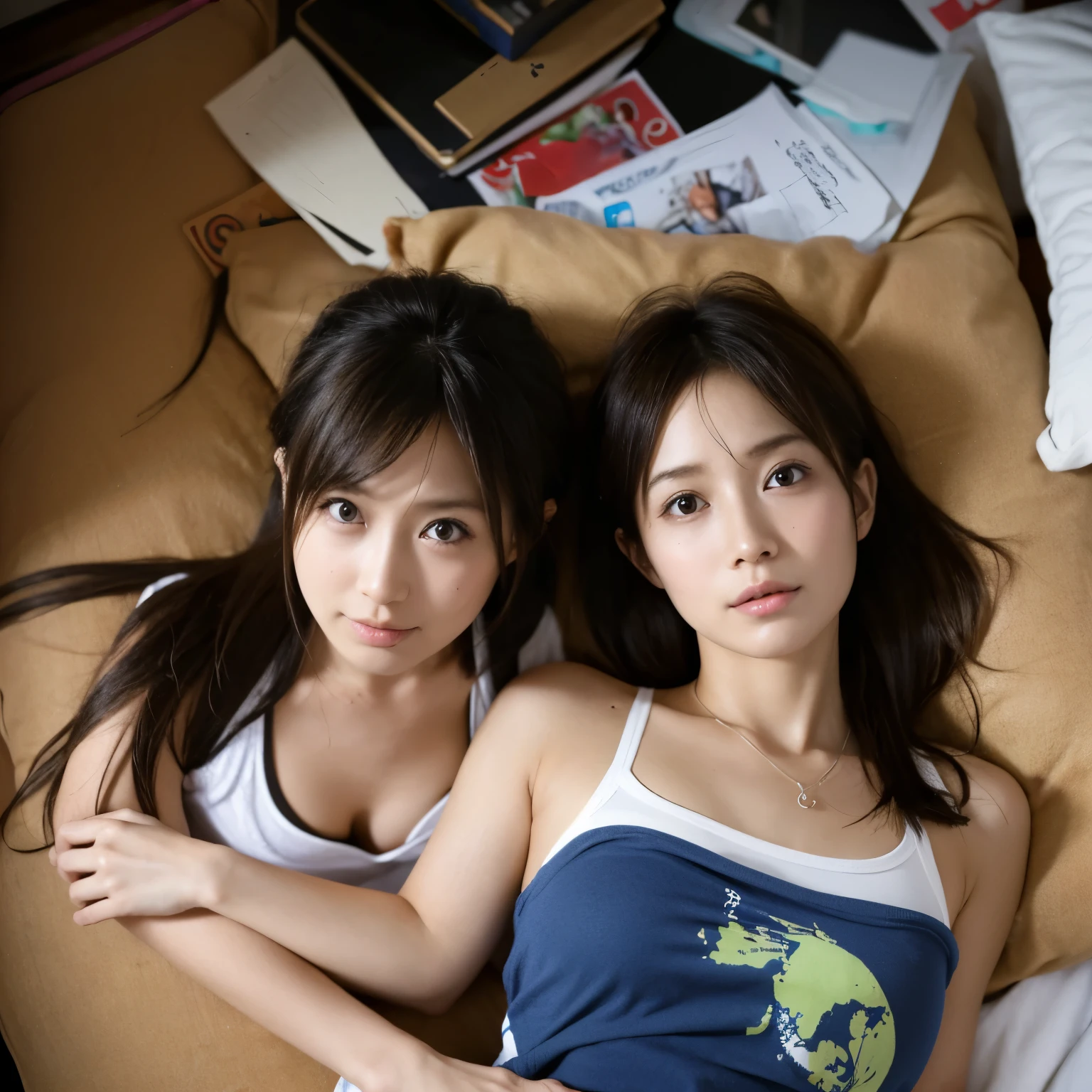 two people、identical twin sisters、best image quality,, ultra high resolution, (fidelity:1.4),realistic woman,realistic body, photograph, cute ,shortcut,realistic face,japanese woman,bare shoulders,tattered clothes,messy hair, thin and thin,young face,high school student,,High milk,messy hair,poor,sleep with trash,close your eyes,Buried in garbage,sleeping sideways,pile of trash,sleeping girl,place full of garbage,Sleep alone&#39;Came back,torn tank top,Tattered tank top,surrounded by trash,Concentrated cutting.Battered girl,cute face