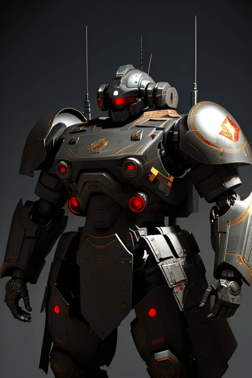 machine, automaton, military, heavy armor, one eye, monocular eye, one circular eye, robot, heavily armor, helmet, soldier, communist, solo, simple background, humanoid, Russian, tank, heavy gun, soviet, robot
