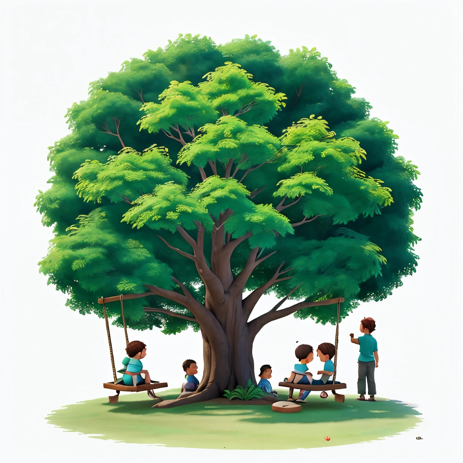 Desenho para tatuagem no estilo aquarela. I want a tree like the tree of life with two boys playing underneath on a swing.
a raiz quero uma representacao de um casal, como se no contexto eles dessem todo o alicerces para a arvore proteger os meninos.
tambem quero cores no estilo aquarela.