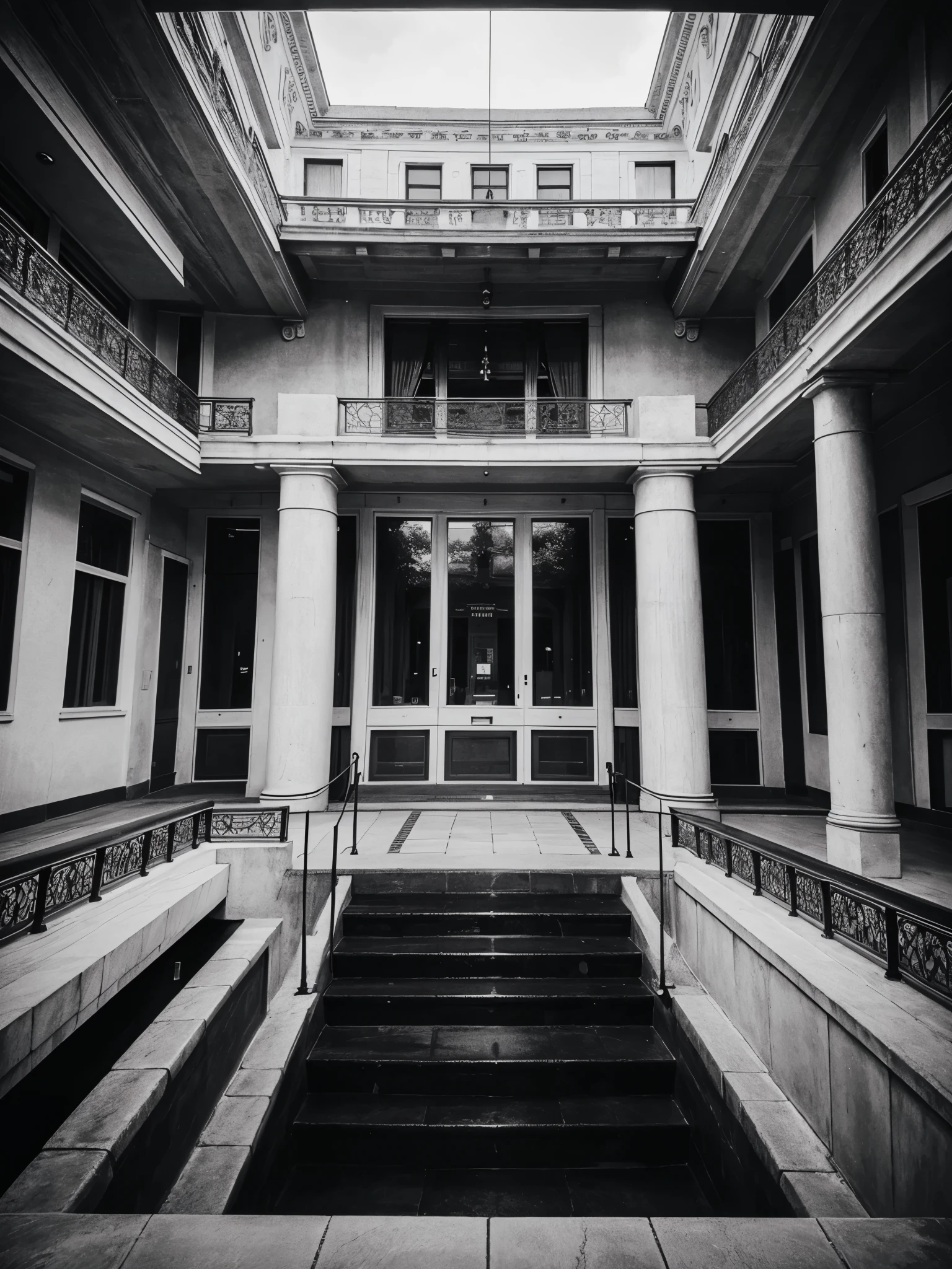 Make a beautiful black and white drawing of an elegant building.