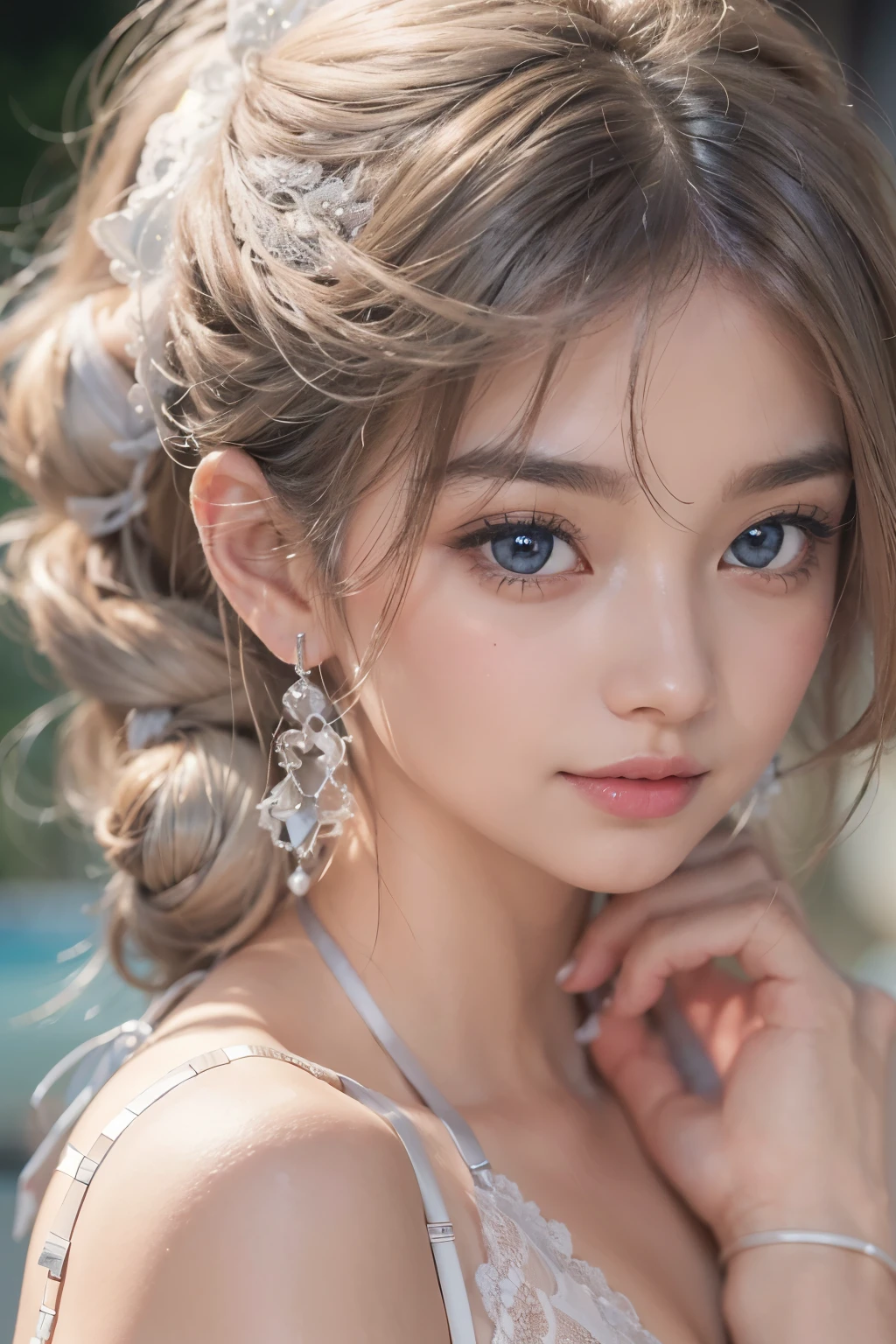 1woman, (Ultra realistic, high res), (highly detailed eyes, highly detailed hair, highly detailed face, highly detailed plump lips), (off shoulder with open breasts), breasts, upper body, caute smile, (best quality:1.4), Raw photo, (realistic, photo-realistic:1.37), professional photography, cinematic light, (fine face: 1.2),fashion model 20 years old, cute, [[[[pure eyes]]]], [[[[closeup]]]], [[[[chest]]]], [[[[neck]]]], [[[[shoulders]]]], perfect eyes, perfect iris, perfect lips, perfect teeth, perfect skin, soft front light, glow, HDR, (muted colors:1.2), Retrato da mulher、white skin、((cabelo Castanho ondas suaves)) Best Blanco Romantico、8k resolution、Frente Illuminada、アメリカの女の子のPortrait、solo、20-year-old、beautiful face、Upper body、medium side cut、beautiful black hair、beautiful little face woman, solo,　black theme,　look at the audience,one woman, It&#39;s real, Wolfsan-6500-V1.3, anime、animeスタイル、beautiful diamond eyes、20 year old american girl、braided hair、swimsuit、portrait beautiful detailed woman, very detailedな青い顔, Reality, beautiful narrow blue eyes, huge file size, Super detailed, High resolution, very detailed, highest quality, masterpiece, An illustration, very detailed, ticker, Unite, 8K painting wallpaper, fine, fine details, masterpiece, highest quality, Hvery detailed ticker uniform 8K wallpaper, face light movie lighting、cuteブラウス, dark background, oil, masterpiece, diffused soft film lighting, Portrait, highest quality (perfect face:1.4),stunning girl pictures,(8K and、photorealistic:1.25) 、(lip gloss、eyelashes、shiny face、shiny skin、highest quality、超High resolution、Depth of the bounds written、chromatic aberration、caustic road lighting、natural shading、sexy 1girl, Extremely cute, Amazing face and eyes, (Beautiful lovely smile), (extremely detailed beautiful face), bright and shiny lips, (cute bikini:1.3), (very elaborate lace bra:1.5), smooth skin, super beautiful, attractive, (Best Quality:1.4), (hyper quality), (Ultra-detailed), (hyper-realistic, Photorealsitic:1.37), Authentic skin texture, complex details, extremely detailed CG unified 8k wallpaper, RAW Photos, professional photograpy, Cinematic lighting, coast, sea, palm trees,masterpiece, best quality, high quality, High definition, High quality texture, High quality shadow, high detail, beautiful detailed, finely detailed, extremely detailed cg, detailed texture, a realistic representation of the face, realistic, colorful, delicate, Cinematic Light, sidelighting, Lens Flare, Ray tracing, sharp focus, (intrica