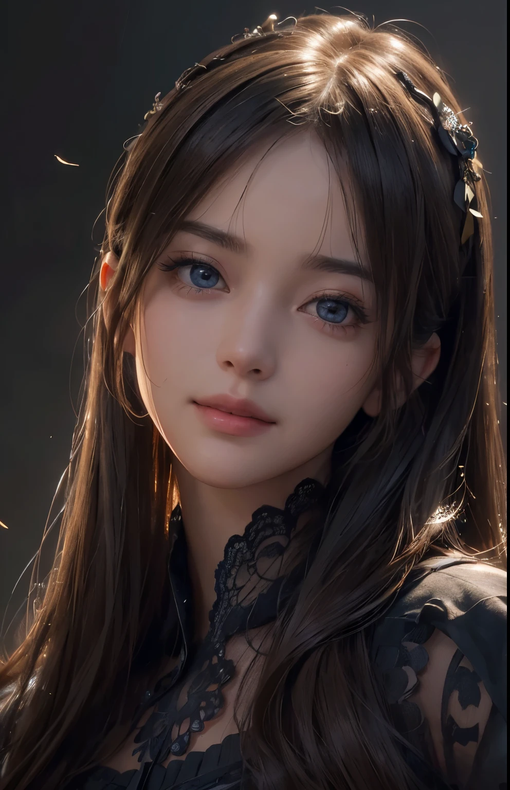 (ultra realistic) , (illustration), (increase resolution), (8K), (extremely detailed), (best illustration), (beautiful detailed eyes), (best quality), (ultra-detailed), (masterpiece), (wallpaper), (detailed face), solo,1 girl, looking at viewers, delicate details, detailed faces, in the dark, deep shadow, low key,pureerosfaceace_v1, smile,