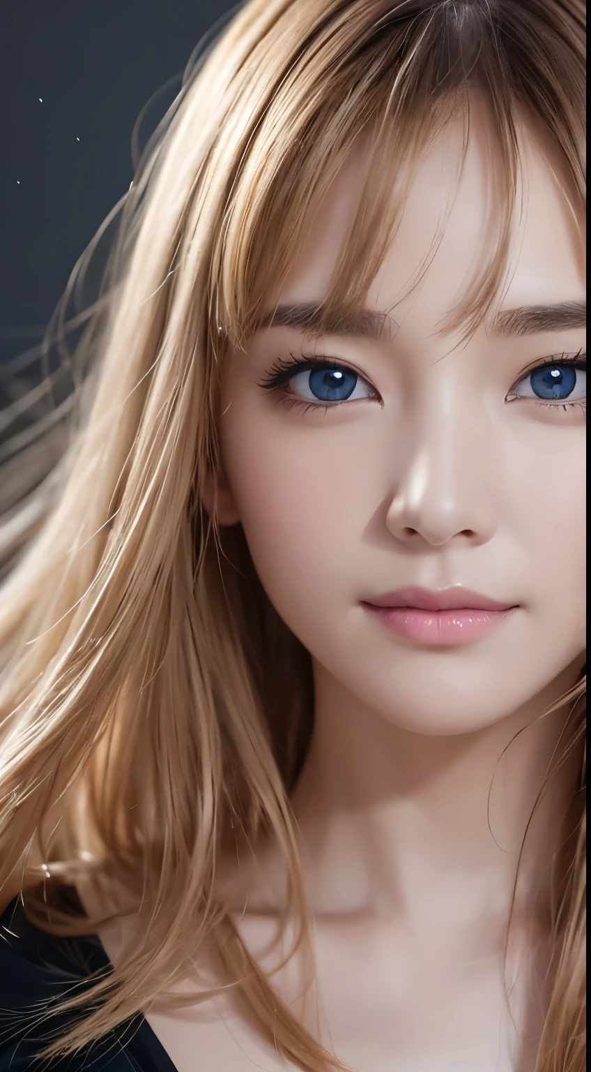 light smile, night, RAW photo, (((portrait of extreme beauty))), (radiant skin)), 1 girl, beautiful girl in Prague, 20 years old, ((natural bright blonde hair)), [blue eyes], shiny glossy skin, silky long straight black hair, eyeliner, long bangs, hair between eyes, fluttering hair, ((masterpiece, top quality, ultra detail, film light, complex details, High Resolution, 8K, Very Detailed)), Detailed Background, 8K UHD, DSLR, Soft Light, High Quality, Film Grain, Fujifilm XT3, Shallow Depth of Field, Natural Light, (No Hand), Upper Eye, Sap Eyes, (ultra realistic) , (illustration), (increase resolution), (8K), (extremely detailed), (best illustration), (beautiful detailed eyes), (best quality), (ultra-detailed), (masterpiece), (wallpaper), (detailed face), solo,1 girl, looking at viewers, delicate details, detailed faces, in the dark, deep shadow, low key,pureerosfaceace_v1, smile, (ultra realistic) , (illustration), (increase resolution), (8K), (extremely detailed), (best illustration), (beautiful detailed eyes), (best quality), (ultra-detailed), (masterpiece), (wallpaper), (detailed face), solo,1 girl, looking at viewers, delicate details, detailed faces, in the dark, deep shadow, low key,pureerosfaceace_v1, smile,