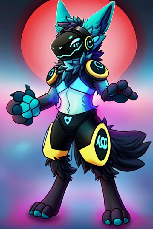 furry (protogen visor azul) smiling in an epic pose