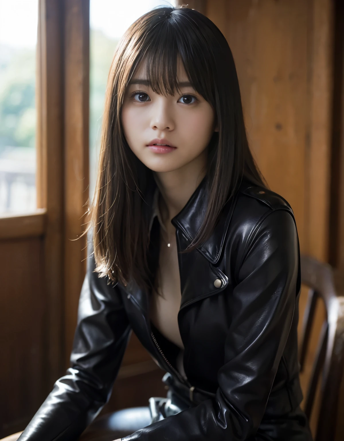 <lora:ibuki_v2:0.8>, ibuki 20 years old, pale skin, slim, cute face, brown eyes, ((leather jacket)), cat ears, medium long hair,
(detailed eyes features:1.2), (detailed face features:1.2), close-up, smile, look at camera, natural breasts,
morning,
extreme realistic, depth of field, natural lighting, 8k, post-processing, ultra high res, (photorealistic:1.6), (masterpiece:1.3), (RAW photo:1.2), Fujifilm XT3, DSLR, <lora:Arknights-Texas the Omertosa:0.2>