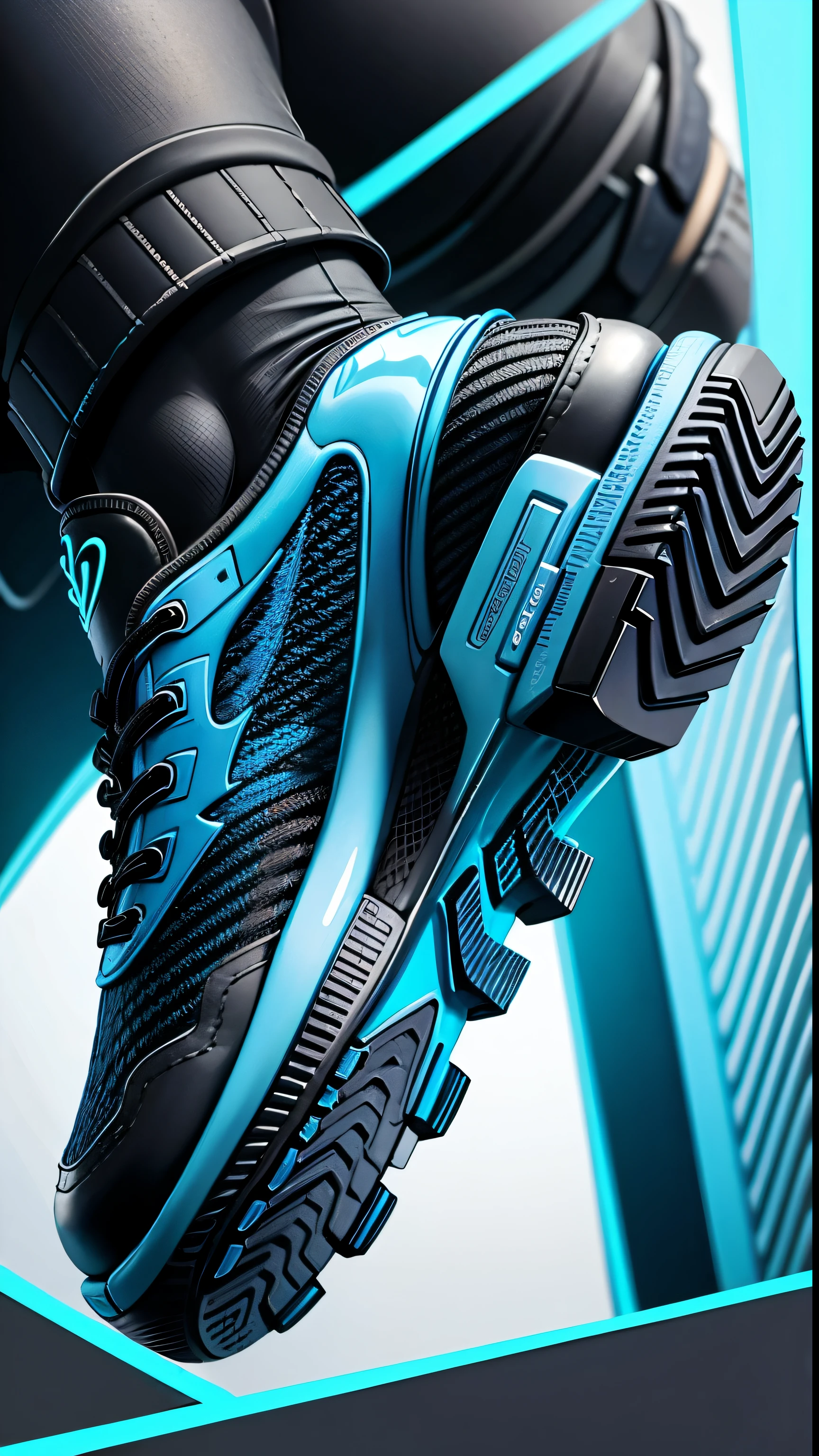 Visualize a sneaker that is sleek and futuristic, yet comfortable and stylish enough for everyday wear. The shoe's silhouette is streamlined, with a profile that suggests speed and agility. The base color of the sneaker is a deep, matte black, providing a versatile and sophisticated foundation that speaks to a wide audience.
The upper part of the shoe is crafted from a high-tech, breathable mesh fabric, intricately woven with threads of metallic silver, creating a subtle shimmer that catches the light as the wearer moves. This mesh is not only stylish but offers superior ventilation, keeping the wearer's feet cool and comfortable throughout the day.
Overlaying the mesh are strategically placed panels of a smooth, flexible synthetic material that provides structure and support. These panels are in a vibrant electric blue, adding a bold pop of color to the shoe. The panels are designed with aerodynamic lines and curves that enhance the shoe's futuristic look, while also serving the practical purpose of improving its durability and stability.
The lacing system is innovative, featuring sleek, electric blue laces that are both functional and a key element of the shoe's design. They thread through reinforced eyelets in an asymmetrical pattern, not only ensuring a snug, adjustable fit but also contributing to the shoe's dynamic appearance.
The midsole is a work of art and engineering, incorporating a visible cushioning technology that appears as though it's glowing with a soft, electric blue light. This not only adds an element of futuristic technology to the design but also highlights the sneaker's advanced shock absorption and comfort.
The outsole of the sneaker is designed for versatility and performance, made from a durable, translucent rubber that reveals a hint of the electric blue cushioning technology above. It's constructed with a pattern of varying textures and shapes for optimal traction and flexibility, allowing for a smooth transition from city streets to