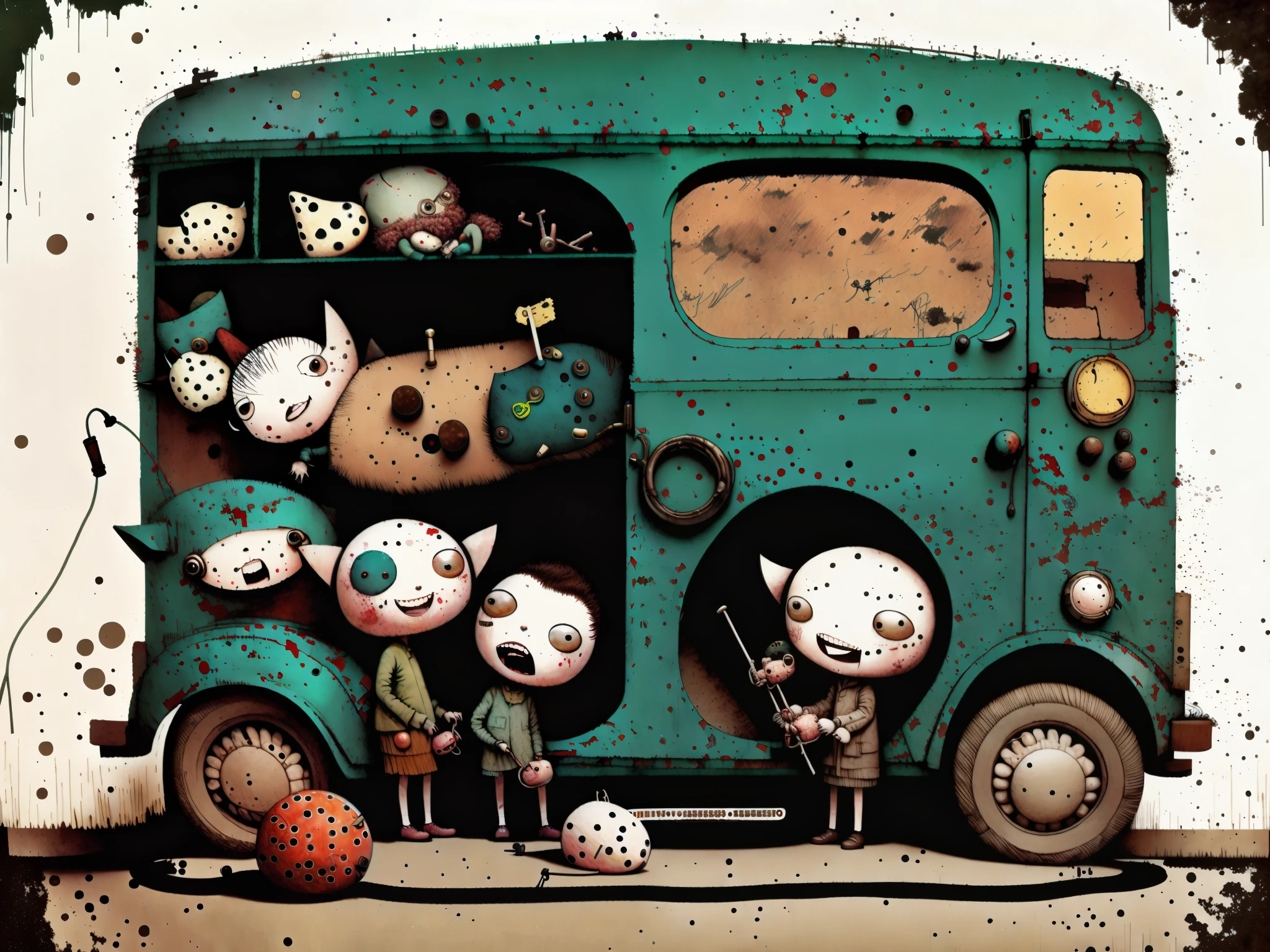 retro:1.3, children playing in their messy room full of toys:1.3,(1Body), earth and cyan color, punk, happy, Optimistic, disorder in the room, Jerome Hieronymus Hieronymus, Gabriel Pacheco:1.3、old room background、lighting retro