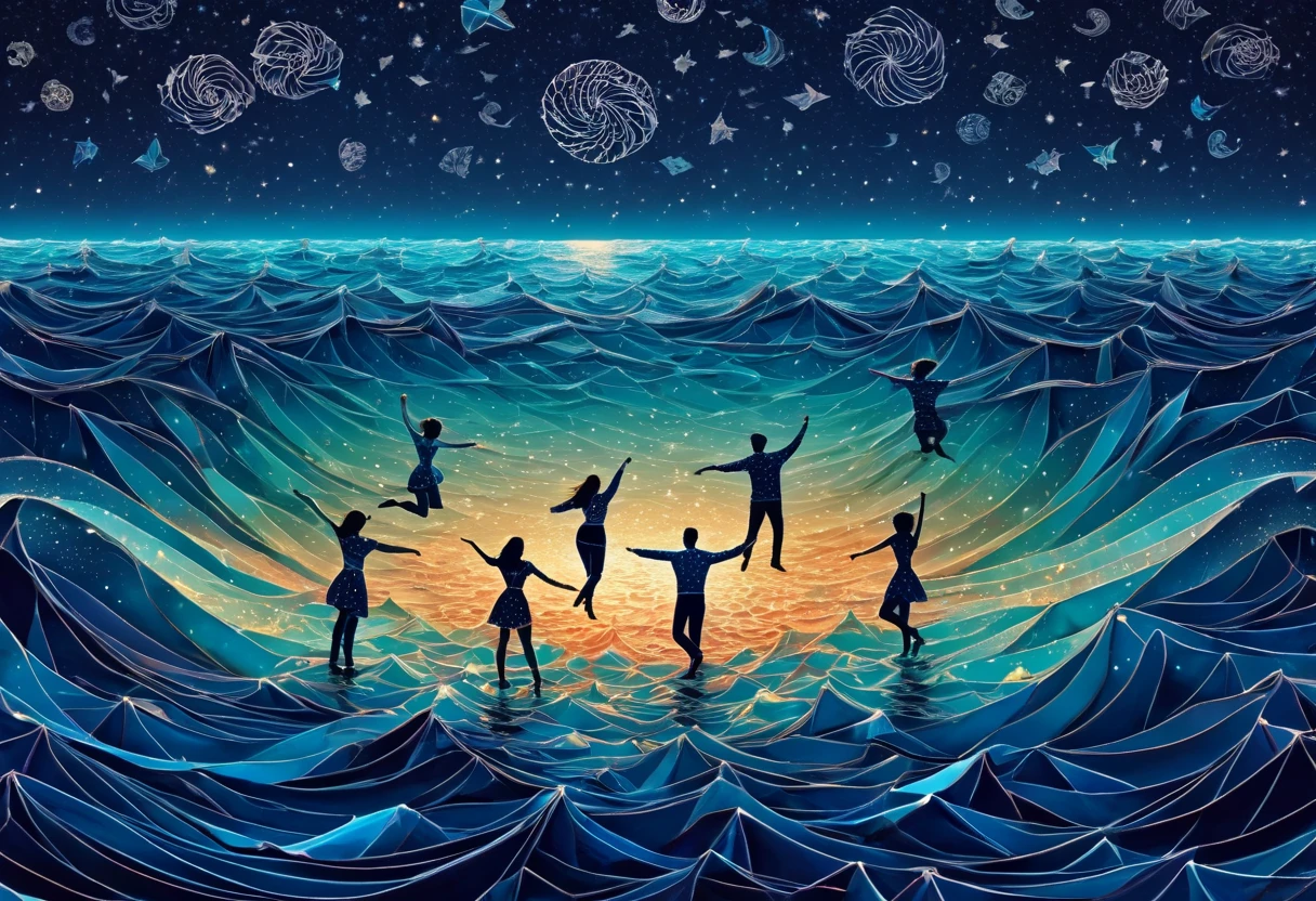 Create a notebook cover with the essence of swimming, music and science combined