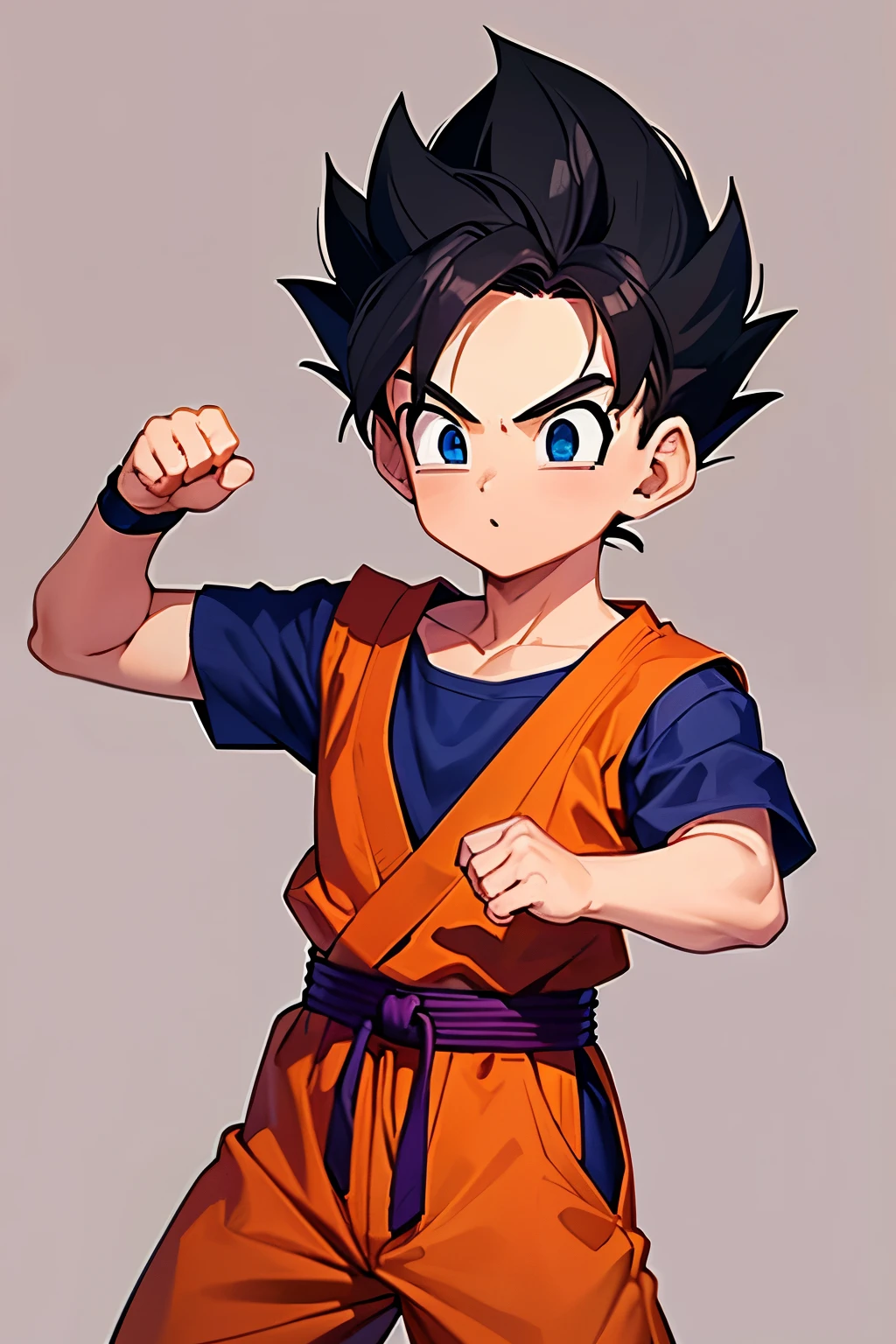 1 boy, wearing red martial arts gi, kid gohan hairstyle, dragon ball background, (tan skin), dark skin color)