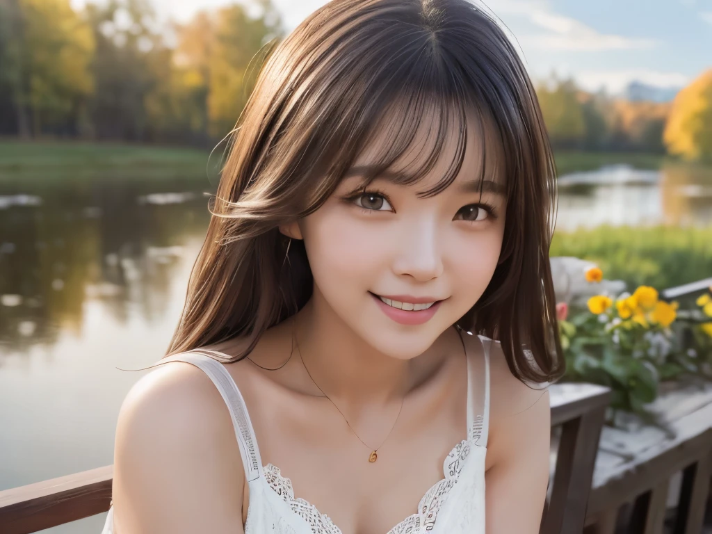 Innocent 18 year old girl、((flare miniskirt,white t-shirts,Dramatic poses)),Smile,short-cut,Park background、Raw photo, (8K、top-quality、masterpiece:1.2)、(intricate detailes:1.4)、(Photorealsitic:1.4)、octane renderings、Complex 3D rendering ultra detail, Studio Soft Light, Rim Lights, vibrant detail, super detailing, realistic skin textures, Detail Face, Beautiful detail eyes, Very detailed CG Unity 16k wallpaper, make - up, (detailedbackground:1.2), shinny skin, Full body、From head to thigh、cleavage of the breast,((Stand with your hands on the wall with emphasis on your chest))