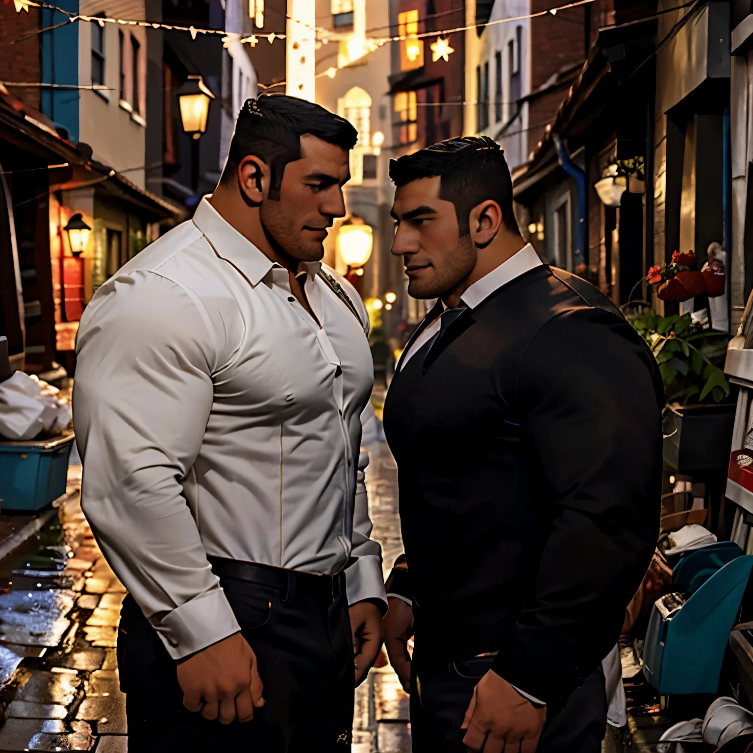 Best quality, masterpiece, super high resolution, (realistic: 1.4), original photo, (evening street), a 50 year old muscular fat Asian middle-aged mature man, mature, simple Asian middle-aged mature man, elegant, beard, flat head, short hair, black suit pants, glasses, big ass, protruding and back, a big, erected ass, side profile, fat ass tying the top in pants,