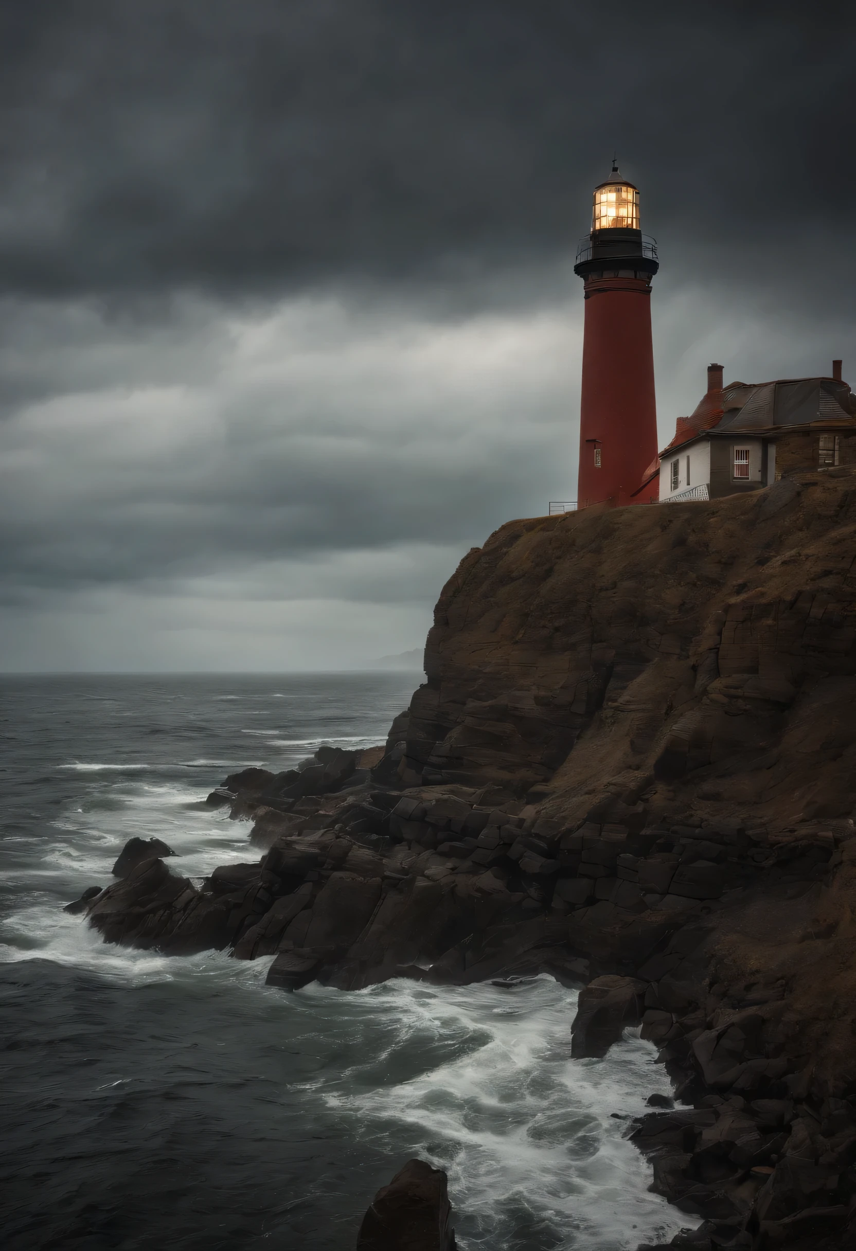a lighthouse on a stormy day, inspired by Johfra Bosschart, by Johfra Bosschart, inspired by Mort Artists, epic portrait illustration, by Tim Hildebrandt, by Mort Artists, an epic painting of an artist, by Howard Lyon, painted portrait of rugged odin