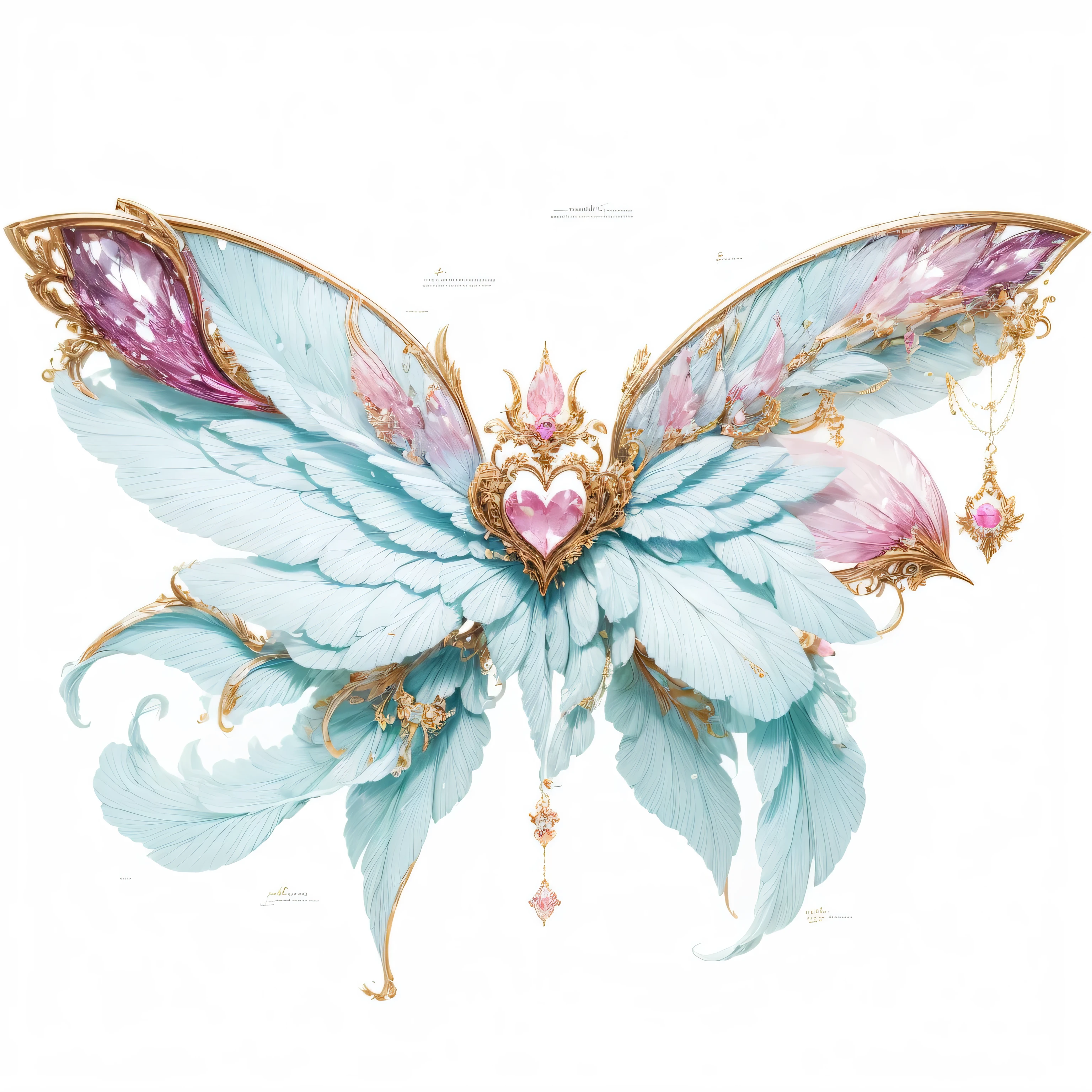 pink fantasy wings elements，fantasy barbie pink，pink heart，magic