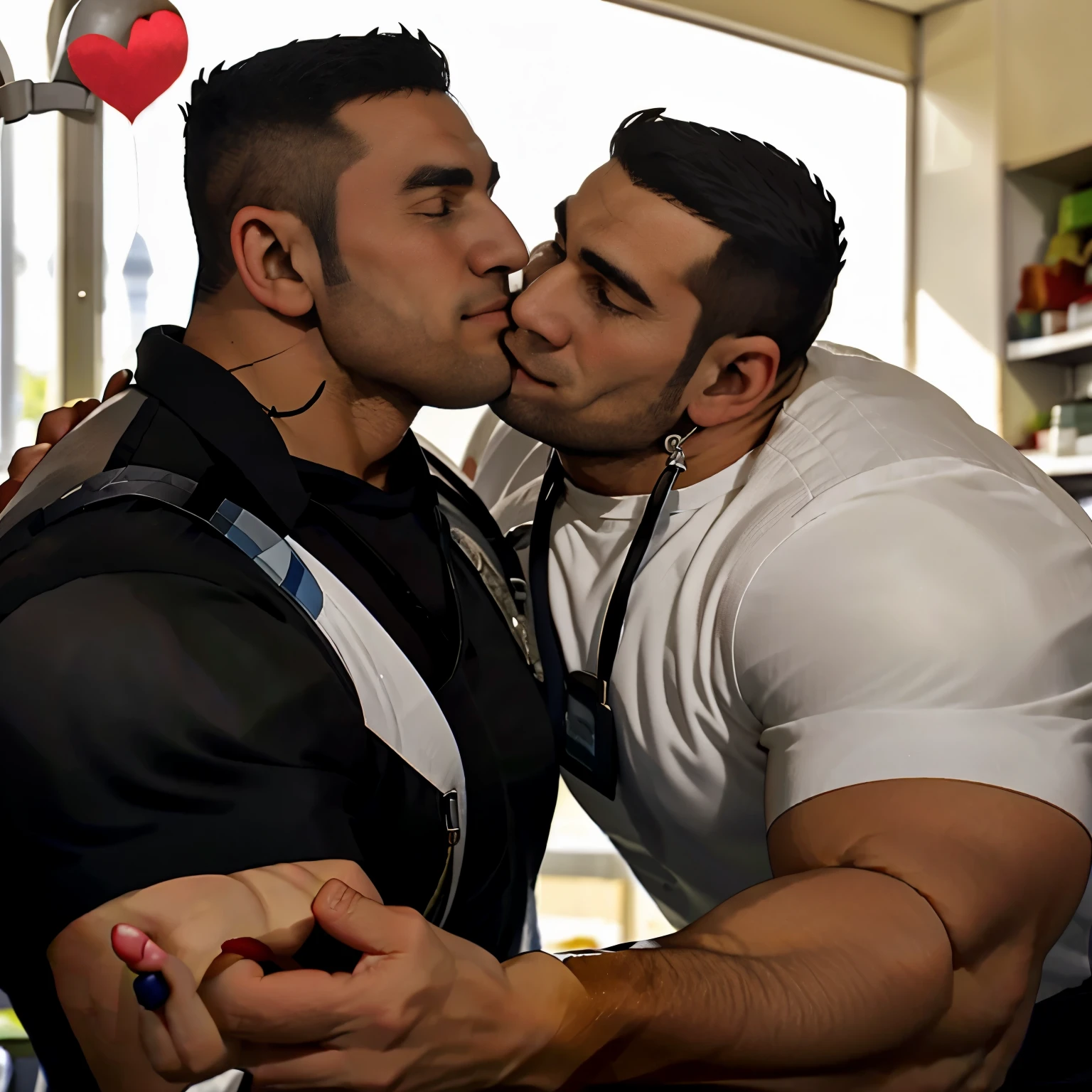 a police man proposes to a male nurse, Ring, Gay, Kiss