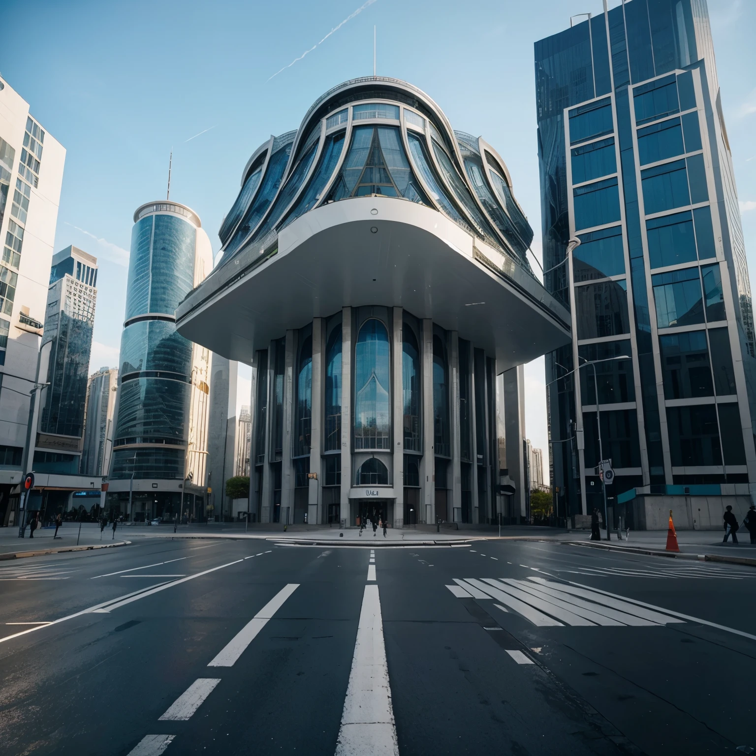 create an own iconic building with a neo futurism architectural style ((perspective )) ((unique))