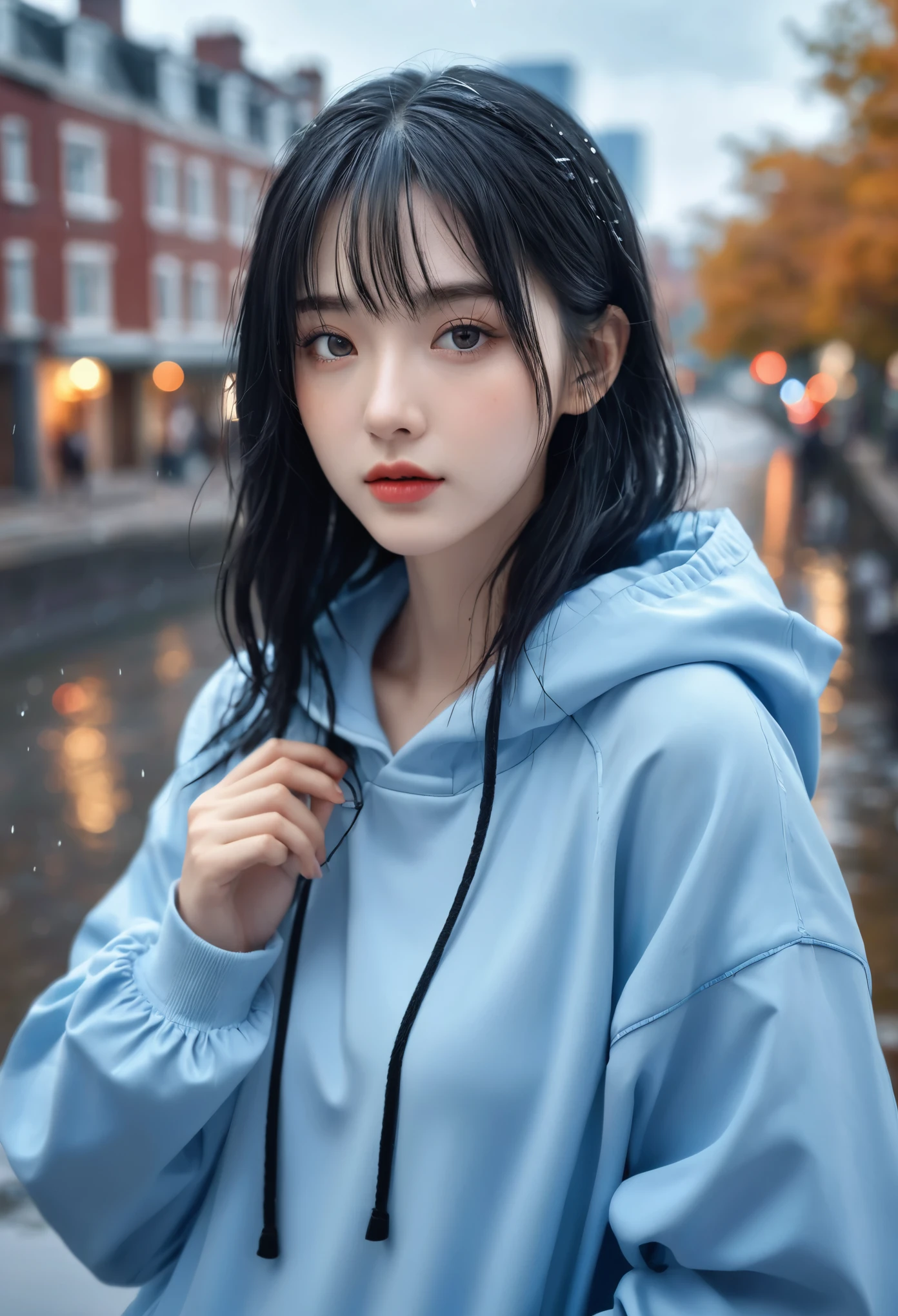 {{extremely delicate and beautiful hands}},highly detailed,masterpiece,ultra-detailed,illustration,{incredibly_absurdres},rain,1girl,solo,full body,an extremely delicate and beautiful girl,beautiful detailed eyes,cumulonimbus capillatus,focus_on_face,beautiful detailed glow,extremely detailed CG unity 8k wallpaper,bright_eyes,beautiful and delicate water,in autumn,goggles,blue hoodie, blue eyes,black hair,cityscape,smug,{{{ultra-detailed}}},delighted glow,{{beautiful hand and fingers}},{{{in the rain}}},expressionless,short shorts, cloudy sky,socks,sneakers,crossed bangs