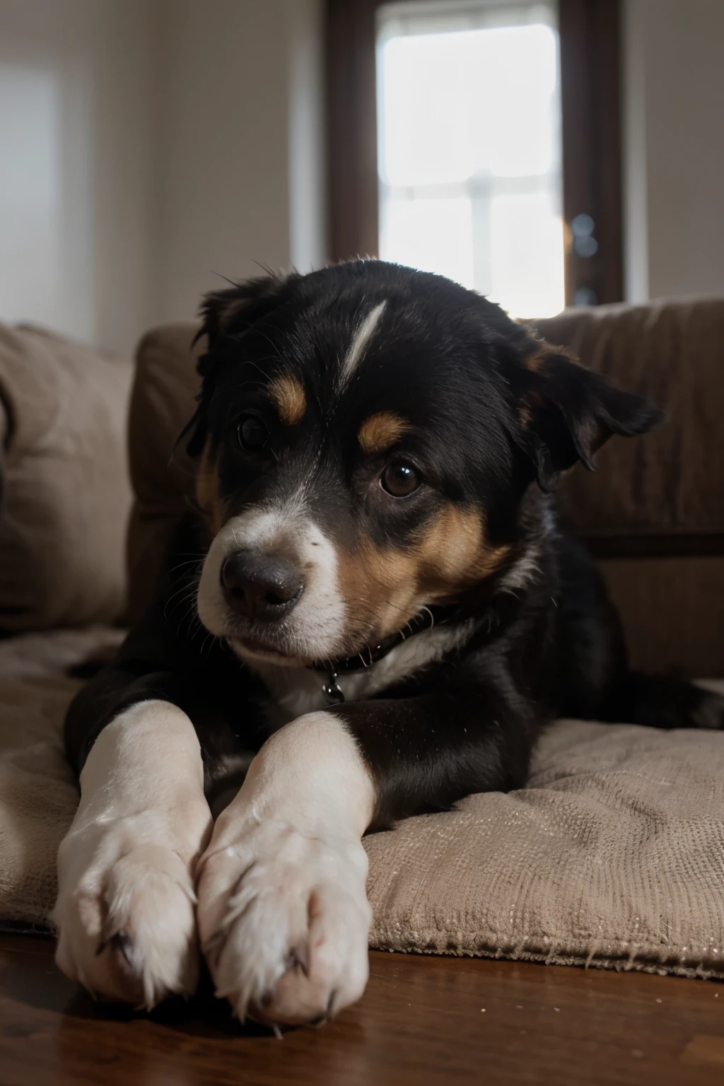 erstelle einen traurigen hund der auf seinen besitzer wartet