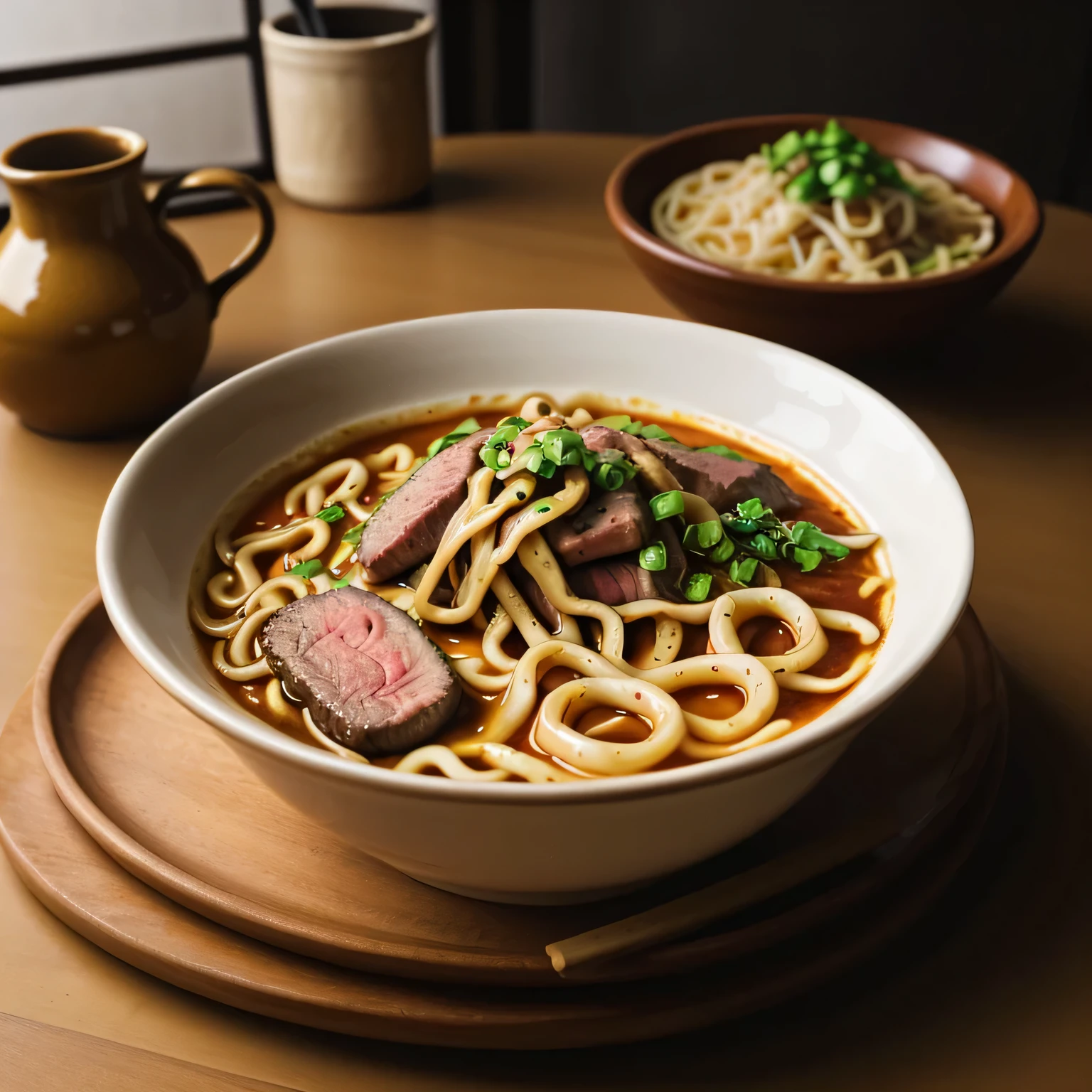 Raw photo, DSLR BREAK
Ramen, foodphoto BREAK
cinematic lighting, professional colorgraded,Curry udon noodles、steak slices, Japanese-style room、