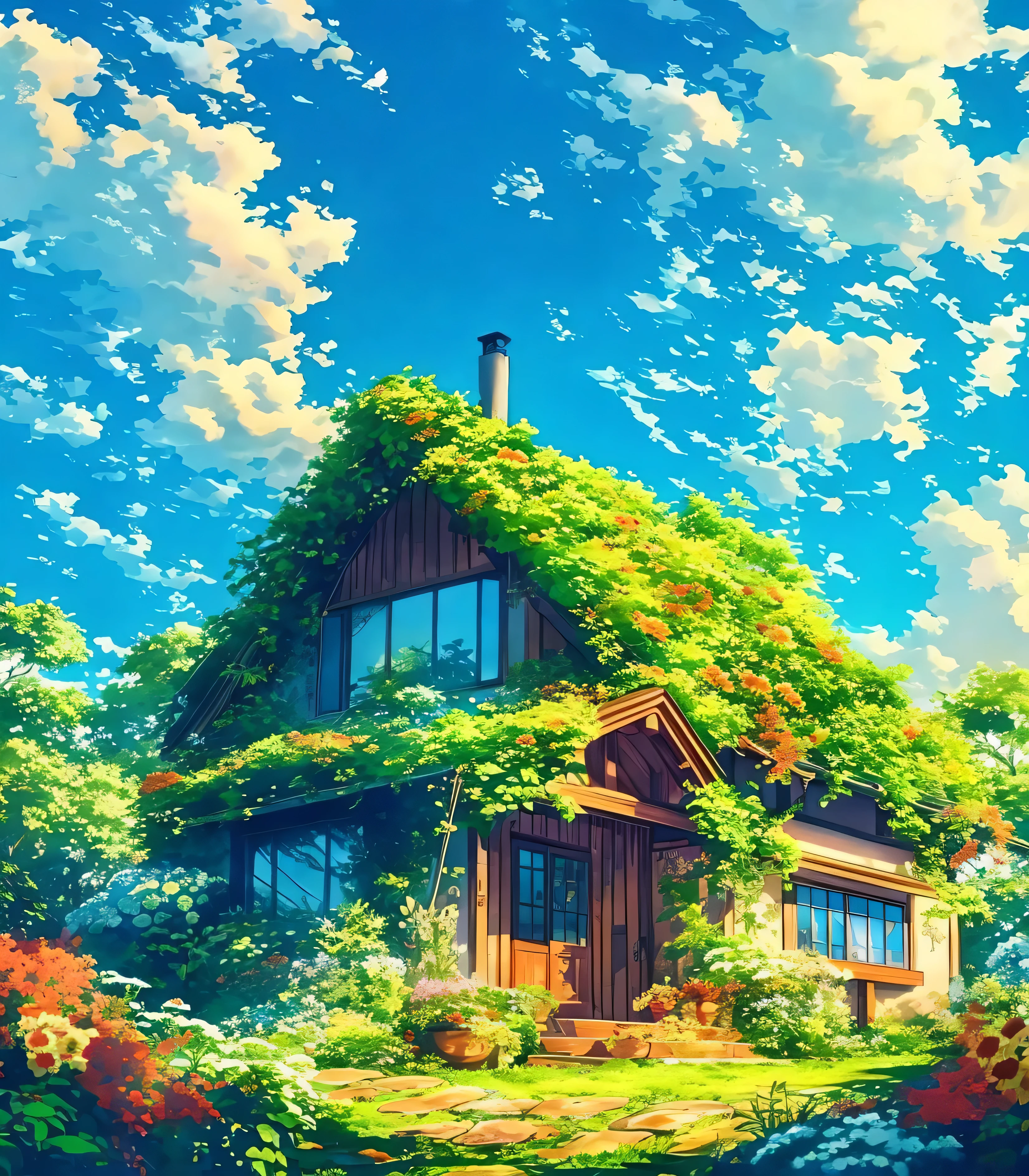 Anime house with a garden and a path leading to it, The nature of anime wallpap, Anime background art, The nature of anime, Anime background, Anime landscape wallpaper, beautiful anime scenery, Rural landscapes in anime, Amazing wallpaper, Colorful anime movie wallpaper, anime scenery, Anime art wallpaper 8k, Anime art wallpaper 4k, Anime art wallpaper 4k, Wallpaper of the house