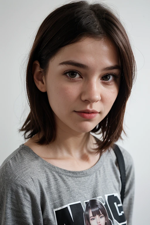 animated image as a realistic caricature of a 20-year-old girl with black hair and cool clothes created for a logo
