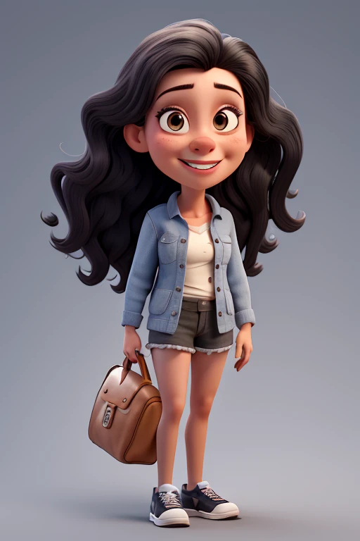 animated image as a realistic caricature of a 20-year-old girl with black hair and cool clothes created for a logo