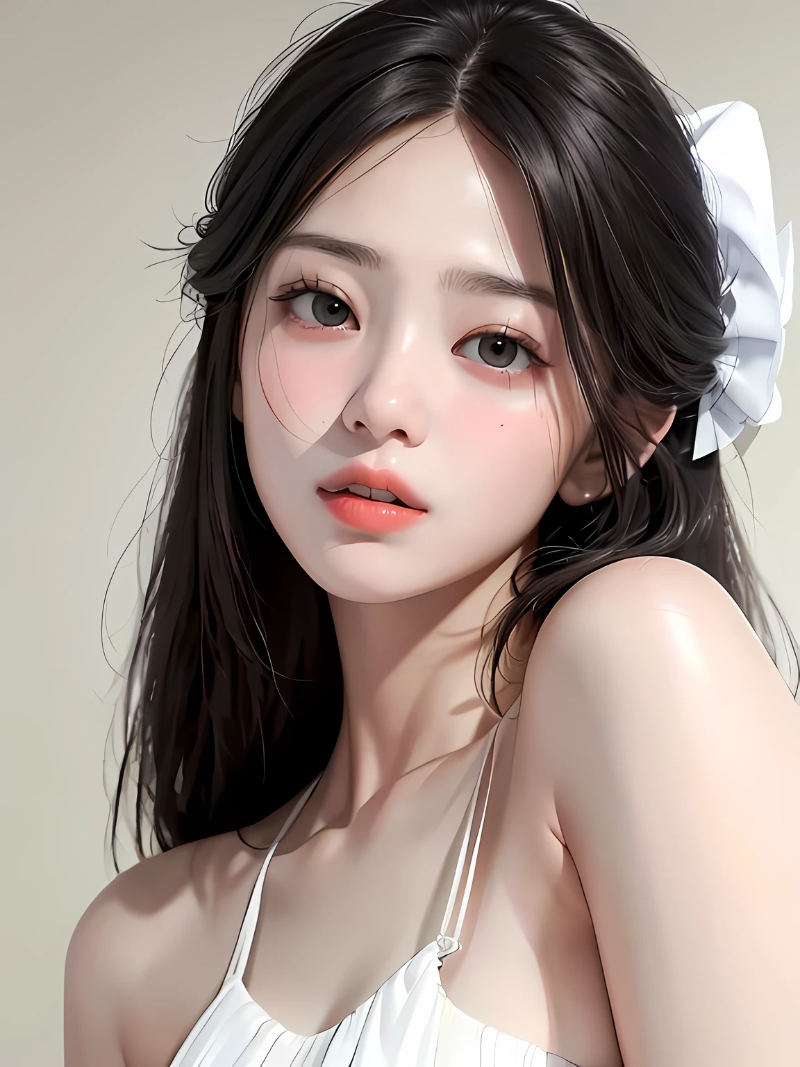 (Award Winning Photo:1.3) of (Simple illustration:1.3),(Hopeful:1.3) 1girl, awaitingtongue,Highly Detailed,(Grayscale:1.3),(close portrait:1.3),(Feminine:1.4),(beautiful:1.4),(attractive:1.3),handsome,calendar pose,perfectly detailed eyes,studio lighting,thematic background