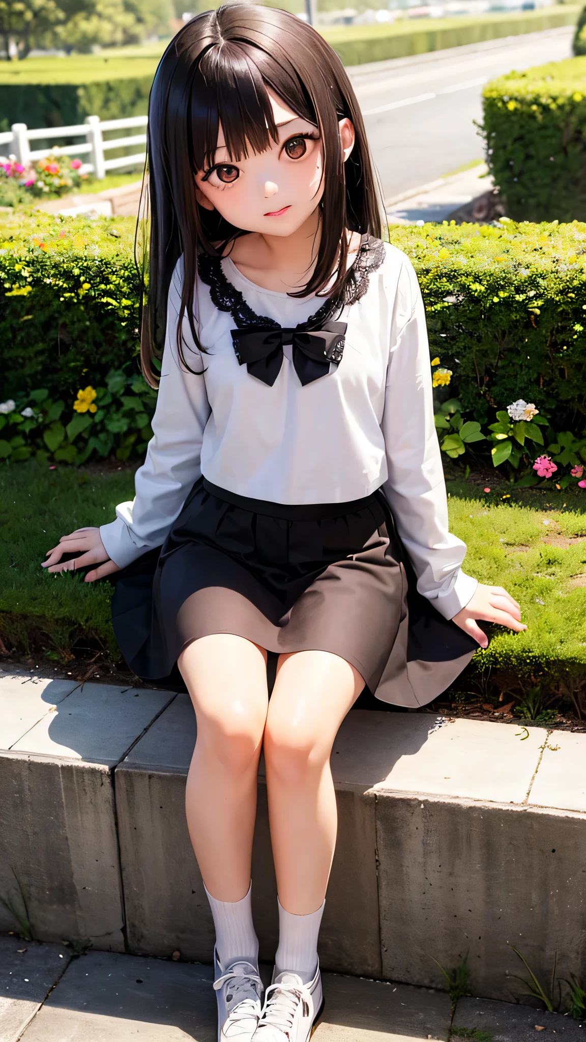 I&#39;m 11 years old、dark brown hair、brown eyes、one cute girl、I&#39;m 11 years old、alone、beautiful body、and soul、、mini skirt、garden、sit on top、