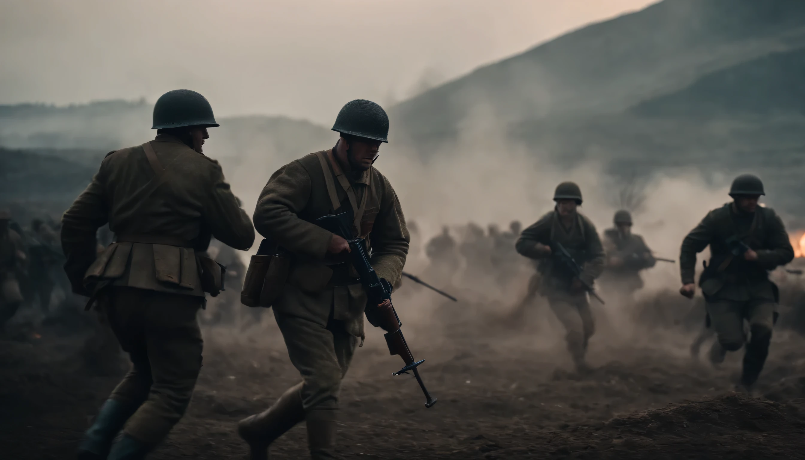 Bloody soldiers fighting on the battlefield