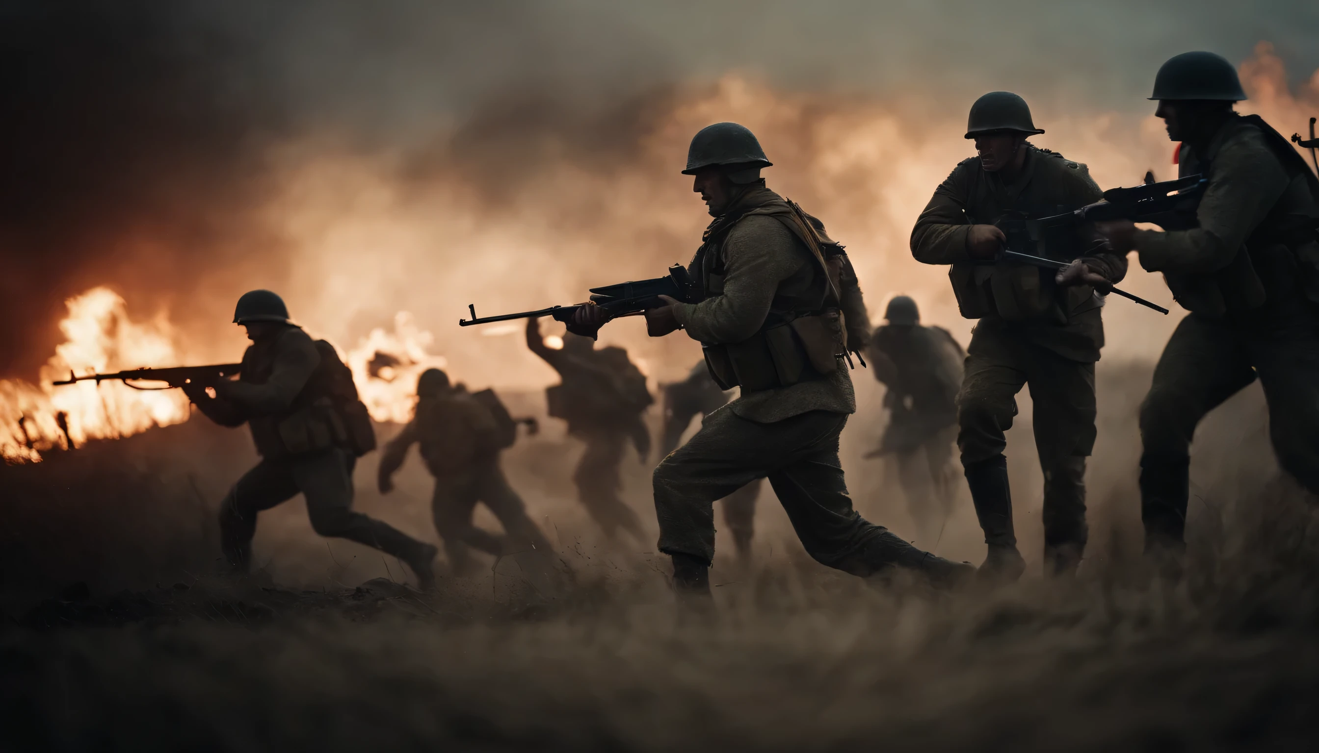 Bloody soldiers fighting on the battlefield