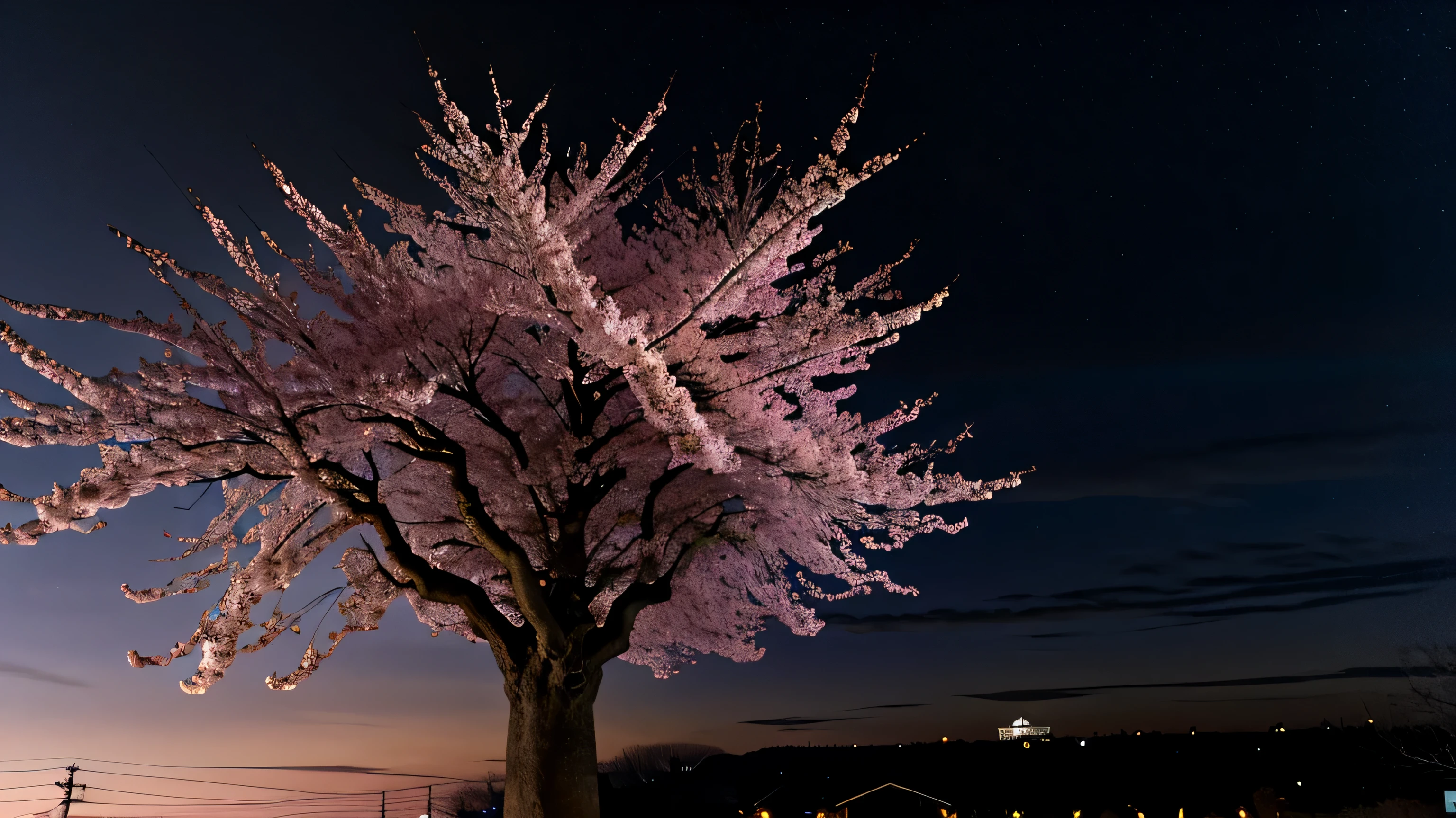 Beautiful rural scenery of cherry blossoms beautiful cherry blossoms 8k night sky beautiful moon 8k wallpaper Detailed photos