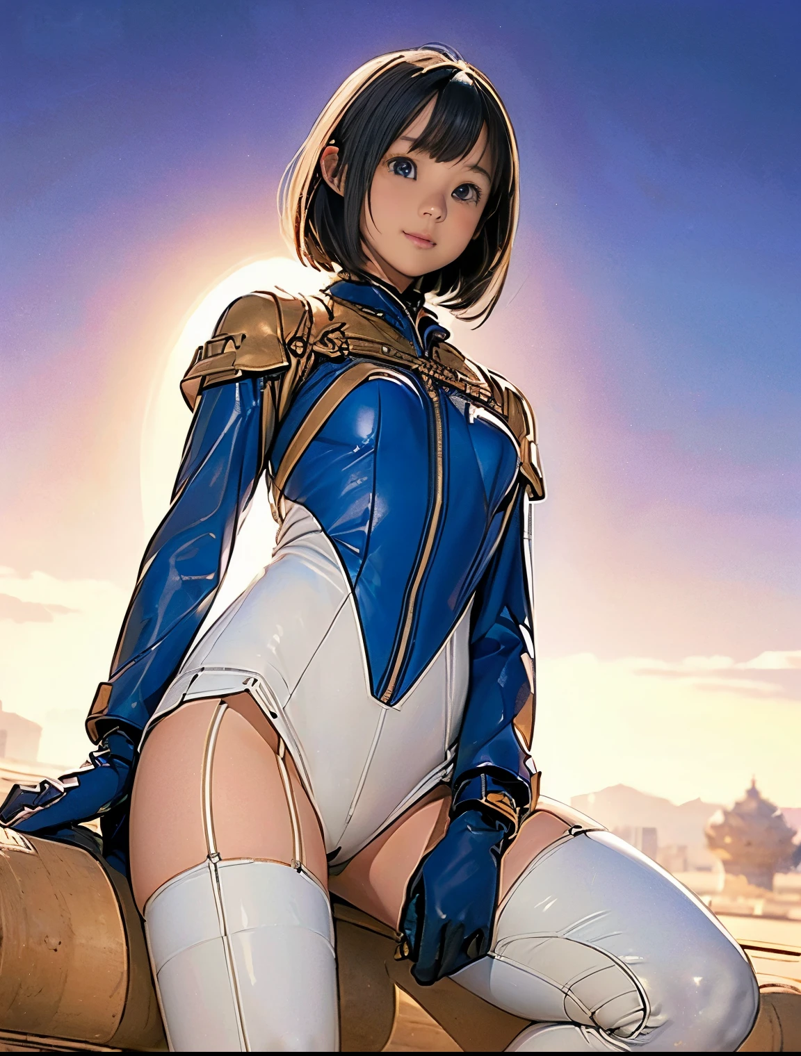 Highest quality, Official Art, masterpiece, Fabric Shading, High resolution, Very detailed, colorful, Best details, Fantasy, Combat Uniform, Song Jua:1.5, 1 female, Age 25, Black Hair, short hair, Up Bang Hair, One Length, Highest quality, Official Art, masterpiece, Fabric Shading, High resolution, Very detailed, colorful, Best details, Fantasy, Standing on the stairs, A castle town with an old castle view, sunny, Random Hair, Large Breasts, skinny, Surrounded by a lot of people:1.9, Confetti falling, Blessed, Welcomed:1.5, Camel Toe:1.3, Ground level shot:,