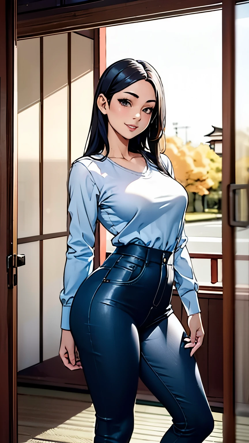 Alafed asian woman in short skirt and white shirt, surreal , cute , surreal , Japan girl uniform, realistic , JK , girl portrait, cute face with arms and legs, Seifuku, Sakimi-chan, cute core, realistic young gravure idol, high school girl posing, cute smile, cute pants, 🤤