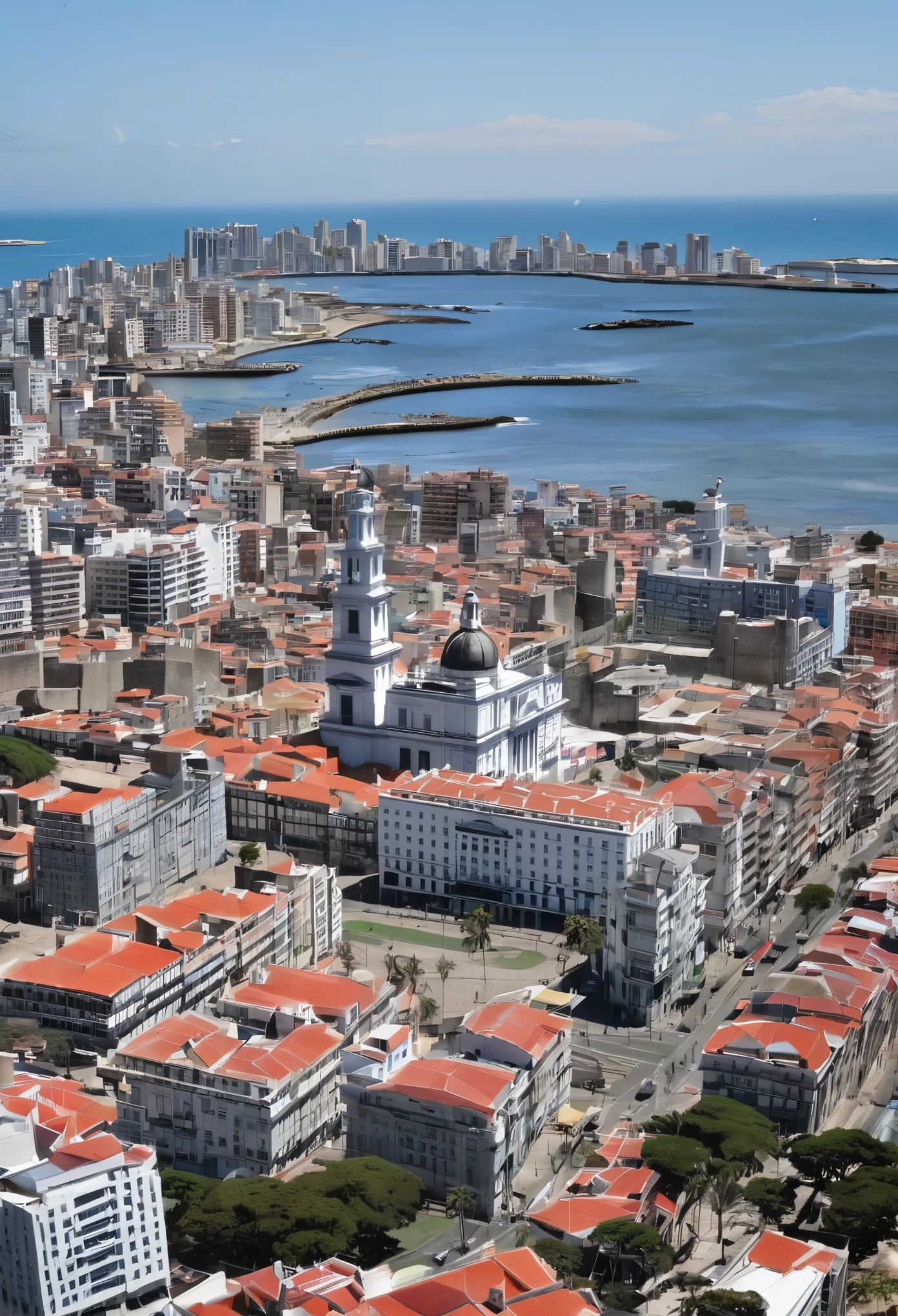 Create an image of a city about the founding of Montevideo in colonial times around the year 1726. Que la ciudad obtenga un fuerte alrededor de ella y sea vista a lo lejos.