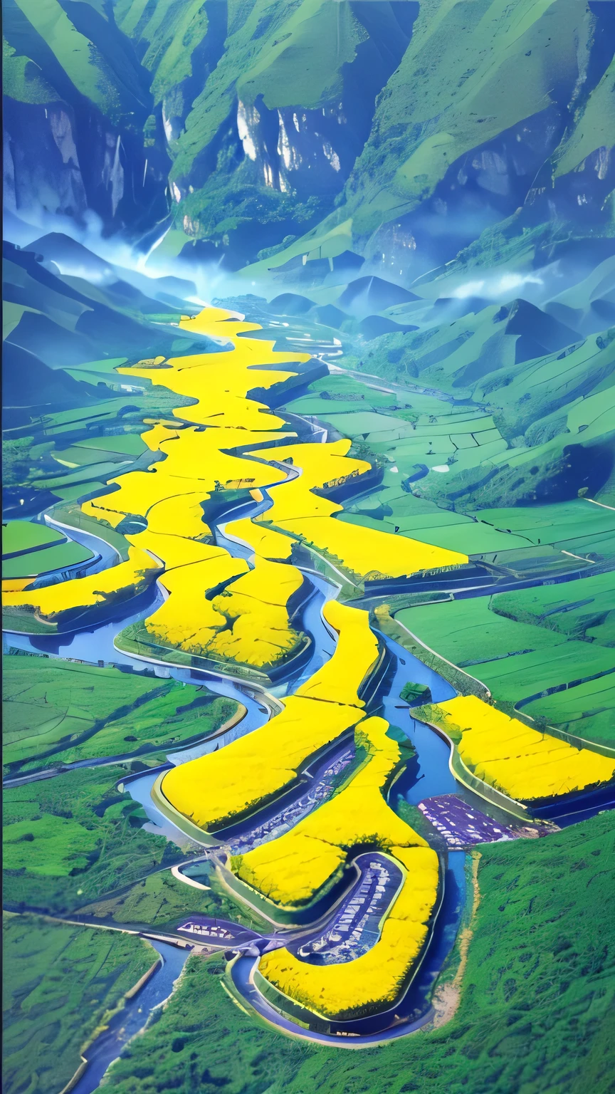 Beautiful view of river flowing through lush green valley, Surreal Flower of Wisdom, Extraordinary colorful landscape, amazing depth, stunning wallpapers, Really beautiful nature, Rice fields and flowing river, Hungry Ghost Festival, lovely valley, very beautiful!! aerial shot, Beautiful images ever created, Vast and lush valley flowers, able'I don't believe this is true