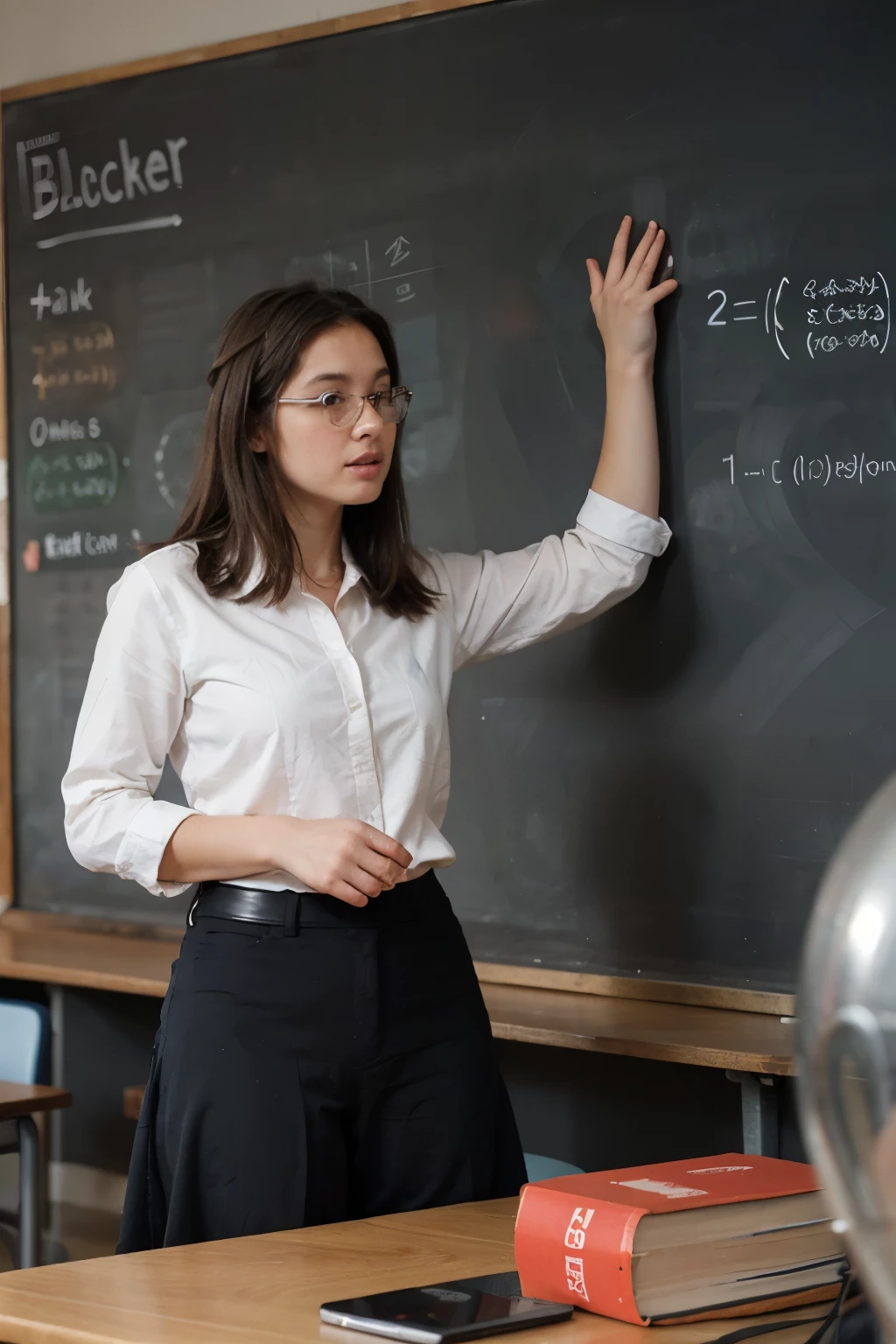 Mathematics teacher teaching scientific notation on a blackboard