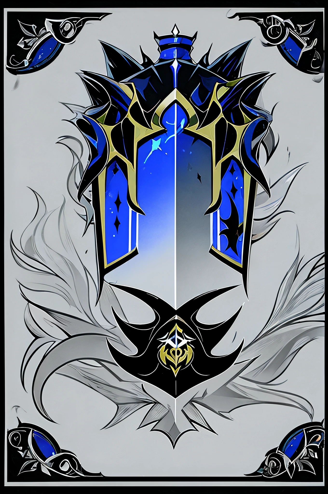 One blazblue style coat of arms about demons, ice and a sword
