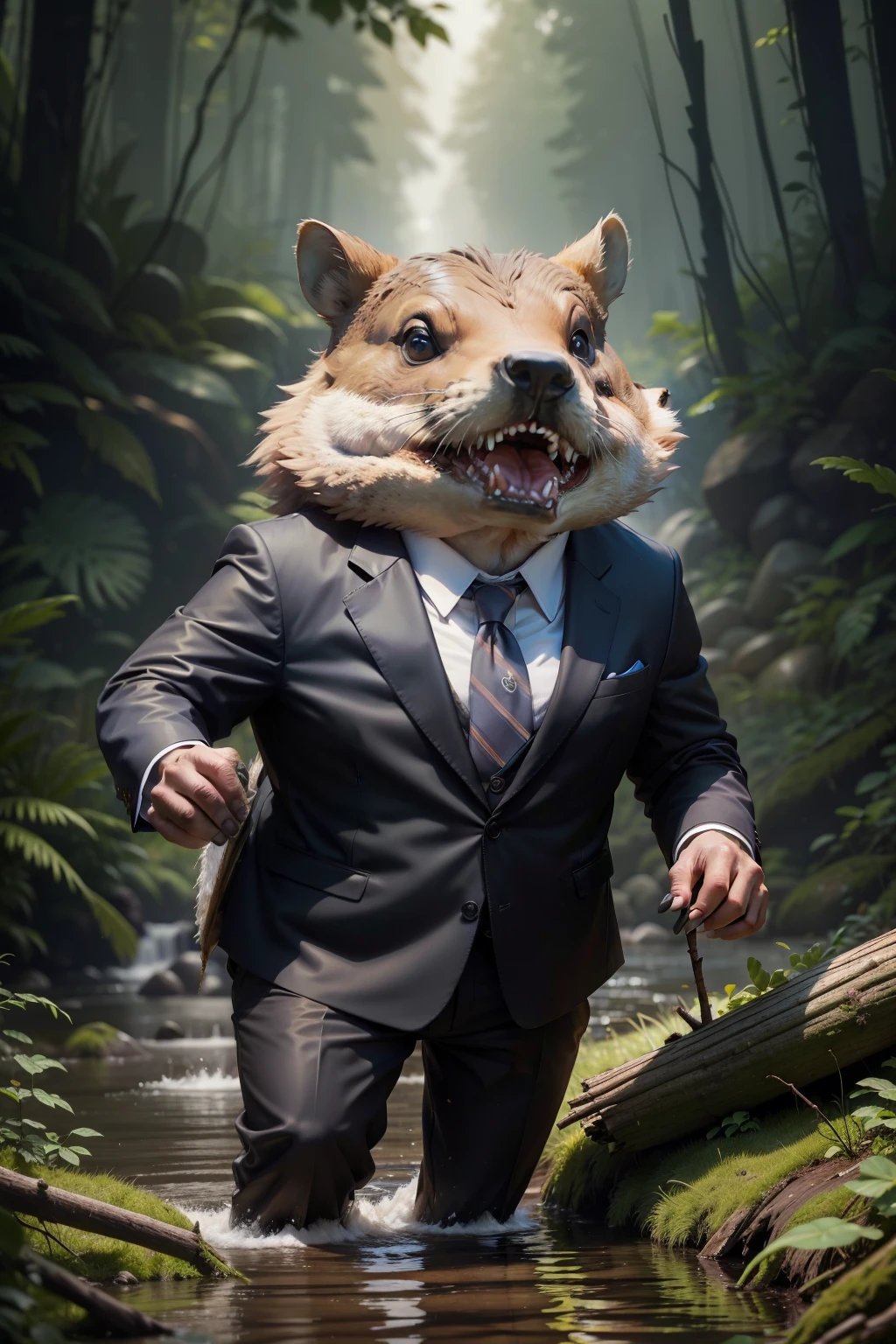 In a most unusual turn of events, a beaver, dressed in a suit and tie, sat before the camera, answering questions posed by a quizzical news anchor. The surreal scene unfolded in the heart of a dense forest, as the anchor tried to make sense of this bizarre interview.
"And so, Mr. Beaver," the anchor began, "you claim to have a political agenda? Can you elaborate on that?" The beaver glanced at the camera with a serious expression, chewing on a twig as he spoke.
The satiric moment was not lost on the viewers, who watched in amazement as the beaver dived into a lengthy monologue about his