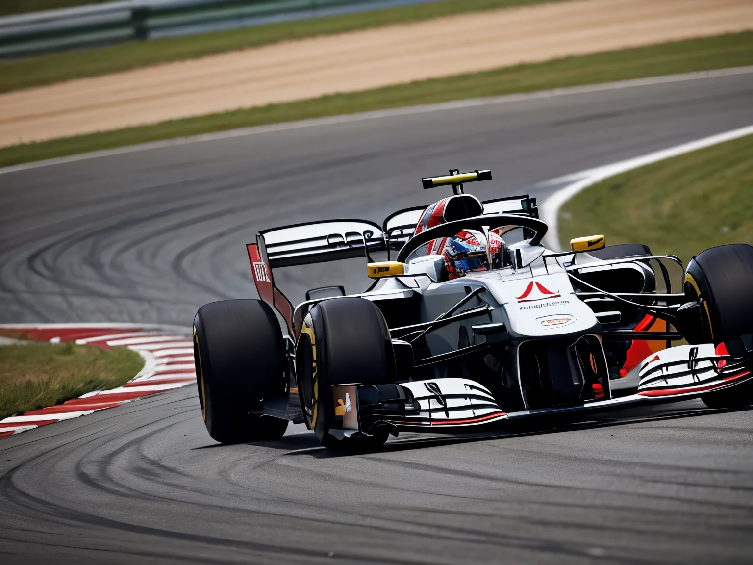 best quality, 8k, Formula One race, dead heat, tail to nose, side by side, motion-blur, action-lines, speed-lines, wind, wind-effect