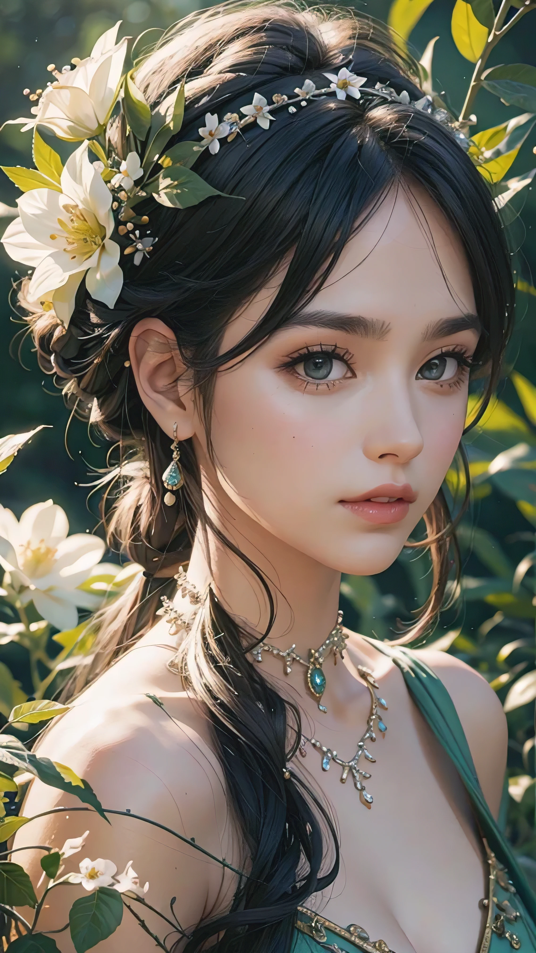 1young girls, Beautiful girl of the highest grade, super beautiful detailed face, Highest Quality, Highest image quality, Top resolution, RAW Photos, Realistic, Photorealsitic, ultra detailed and beautiful, highest details, Beautiful fair skin and luster, Beautiful big eyes, Small mouth and thin lips, Long black hair blown in the wind, Goodness of style and slenderness, (Beautiful big breasts:1.3), She has a cheerful personality and a cute smile., Natural makeup, Pink lips, (See-through lace costume with cute details and wide open breasts:1.3), portrait of cute girl, beautiful girl illuminated by seven colors of light, Rainbow band of light, Flower folding screen,