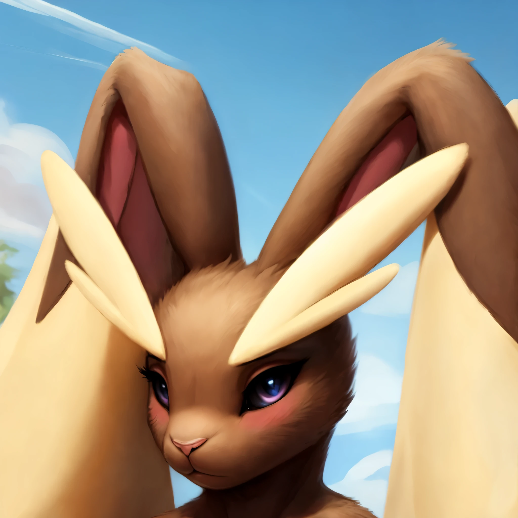 (best quality,ultra-detailed,realistic:1.37), lopunny, rabbit snout, realistic, detailed face, striking eyes, glossy lips, beautiful makeup, flawless skin, expressive eyebrows, perfect lighting, long eyelashes, pouty lips, soft focus, vibrant colors, studio lighting,realistic,soft lighting,vibrant colors,delicate fur texture, blush, embarrassed expression, shy expression