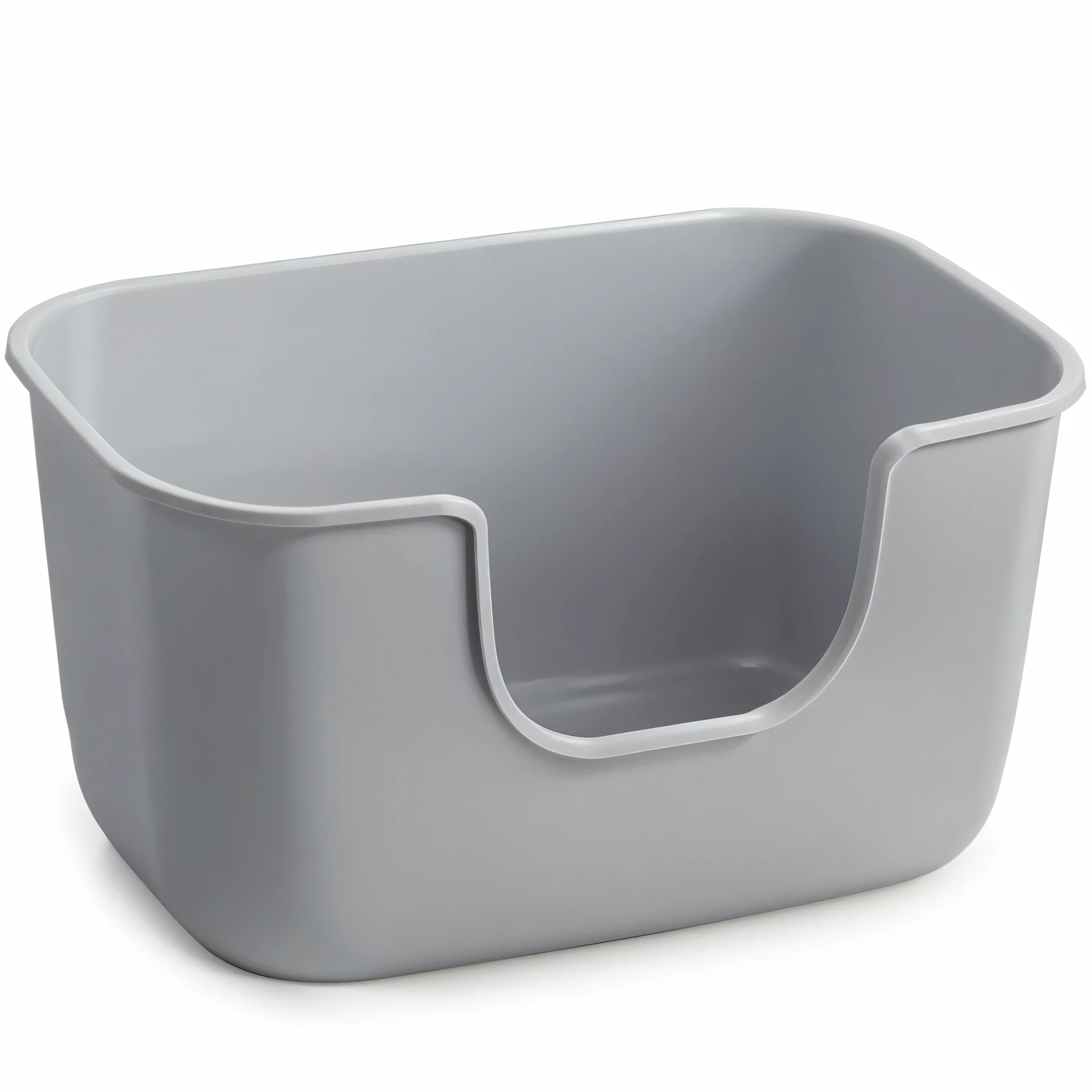 there is a grey and white plastic container with a handle, A big one, grey, hull, bowl, full length view. white plastic, sink, PP, solid grey, product photo, Sunlight, blue grey, bottom corner, plastic, flat, solid grey, kiss, grey, official product photo, light grey, front, grey mist, Otaka