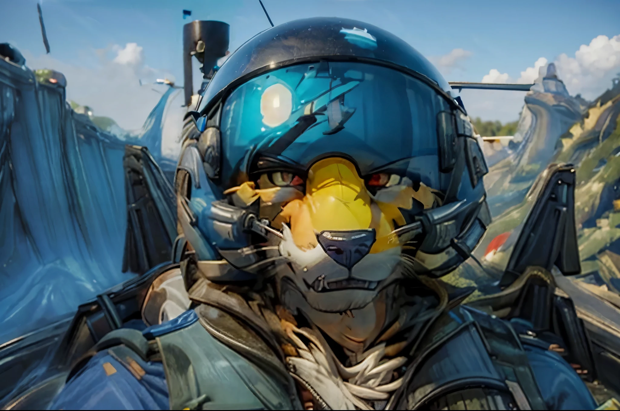 no fur, cockpit glass, no ears, masterpiece, best, photo realistic