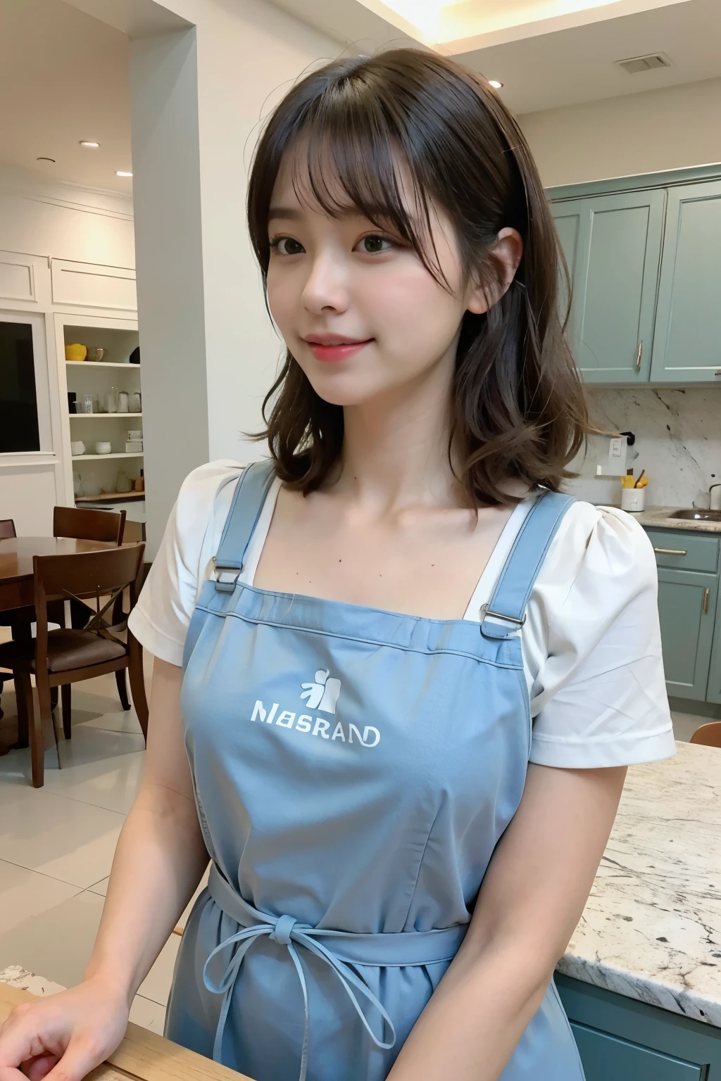 a woman is cooking、(kitchen_apron:1.wear 3)、good hand、4k、High resolution、masterpiece、highest quality、cap:1.3、((Hasselblad Photos))、fine skin、sharp focus、(cinematic lighting)、soft lighting、dynamic angle、[:(detailed face:1.2):0.2]、Medium chest、Skin with sweat flowing:1.2、(((in the kitchen))) laughter　beautiful profile　big breasts　beautiful body　tie hair　wide background々and a luxurious living room　luxury and luxury living　luxury living room　beautiful living room　beautiful living room　laughter　orange　lemon　laughter　laughter　With banana　pineapple　luxurious room　beautiful lighting　beautiful lighting　Very spacious部屋　very high quality　very high resolution　8k photo　Viewer&#39;s perspective　とてもゴージャスなkitchen　贅沢なkitchen　　ミリオネアのkitchen　素晴らしいkitchen　贅沢なkitchen　luxury illuminator　Very spacious々そしてkitchen　neat and beautiful　Classy and cute　change hairstyle