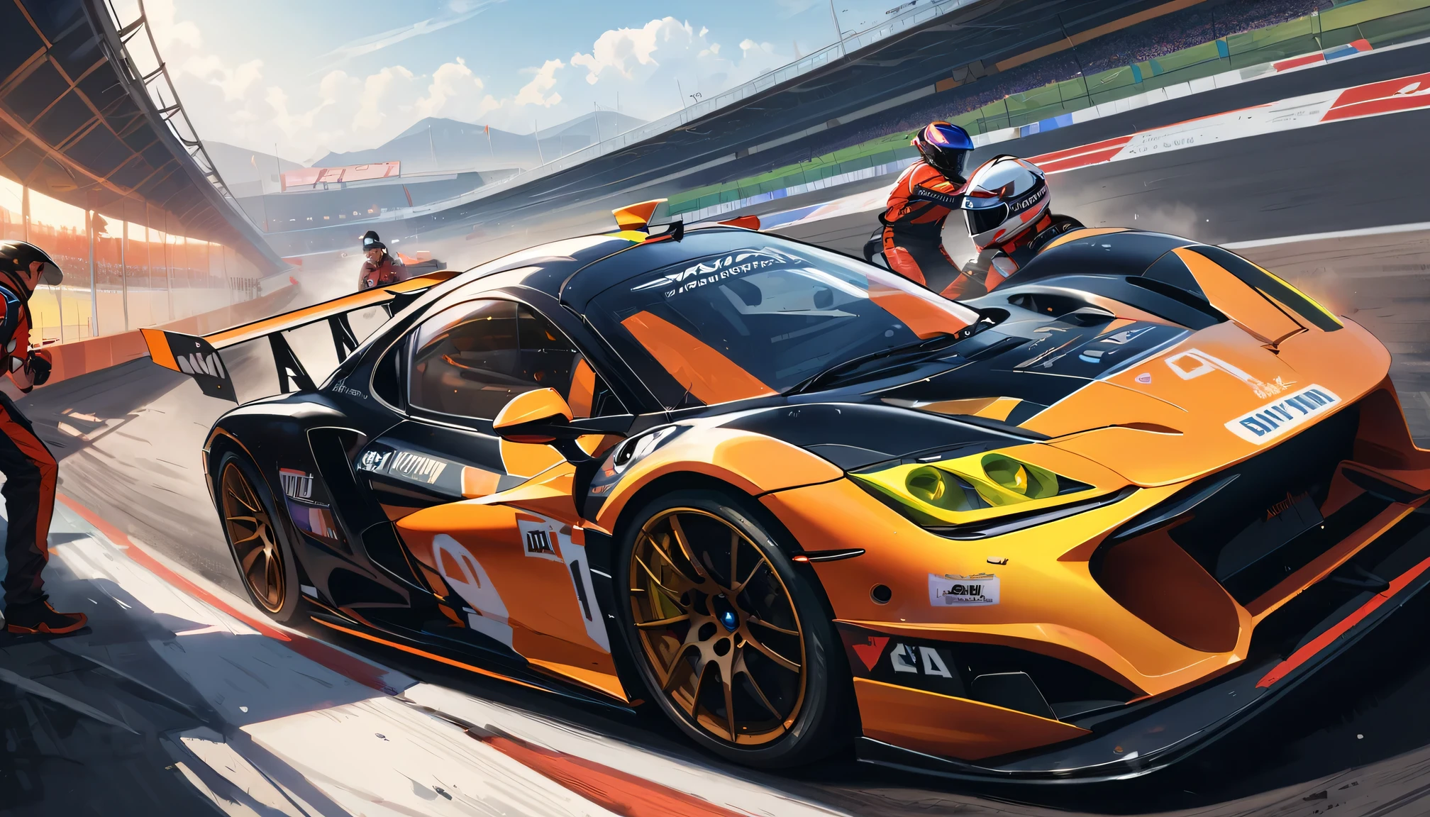 Formula racing scene, bright colors, high speed movement, Detailed car, Intense competition, realistic track, Professional driver, Stylish design, powerful engine, dynamic angle, Top quality rendering, motion blur, adrenaline, roaring engine, Skilled operation, Checkered flag, Pitted, tire tracks, Precise control, narrow corner, High-performance vehicles, aerodynamic shape, Cockpit view, Speedometer, racing helmet, Sponsor logo, Celebrating on the podium, victory spray, Passionate fans, match official, Rat race, Charming atmosphere, game day excitement